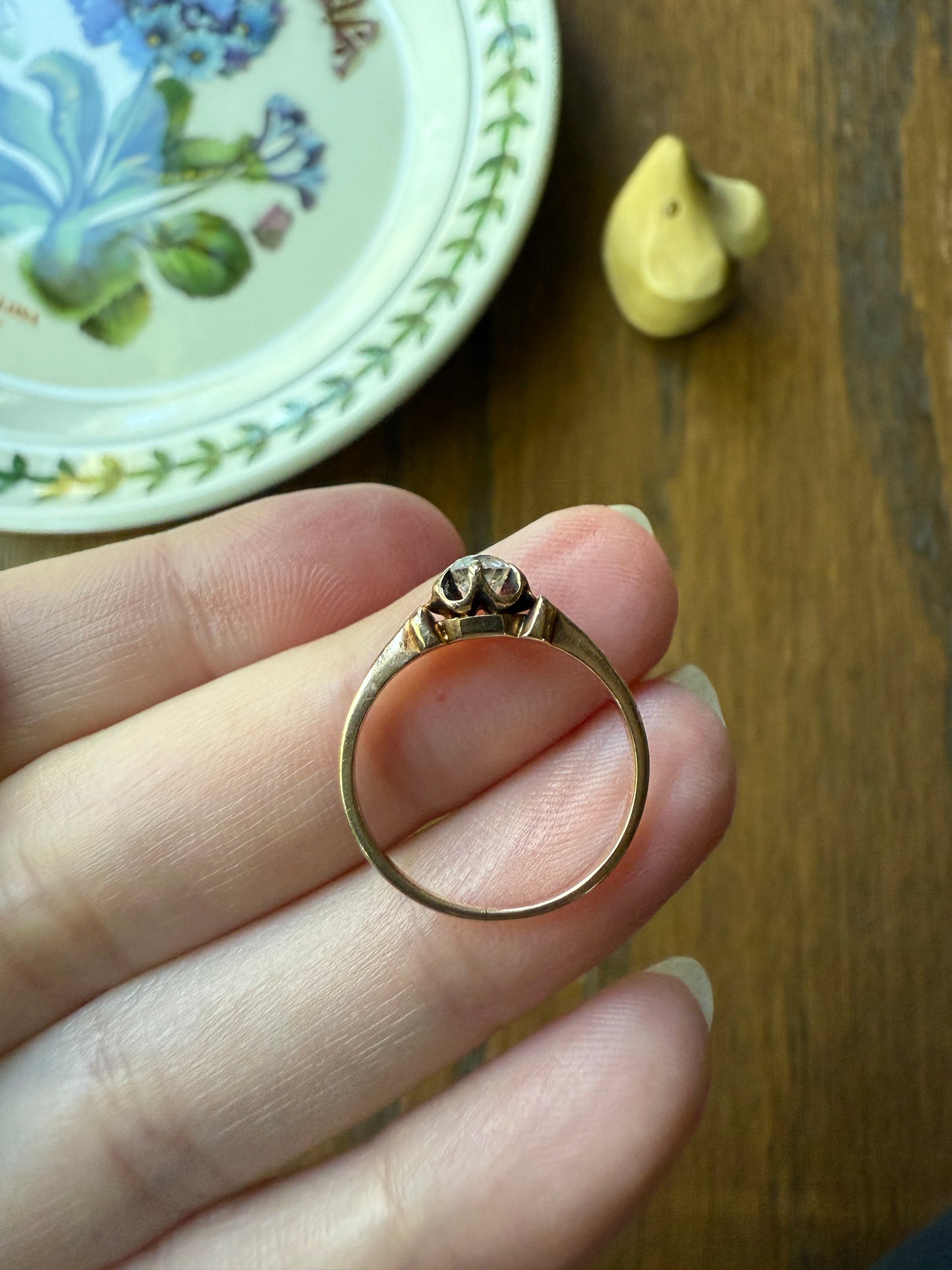 SWEETIE Victorian Antique Old European Cut DIAMOND Solitaire Engagement Wedding Buttercup Ring 14k Gold