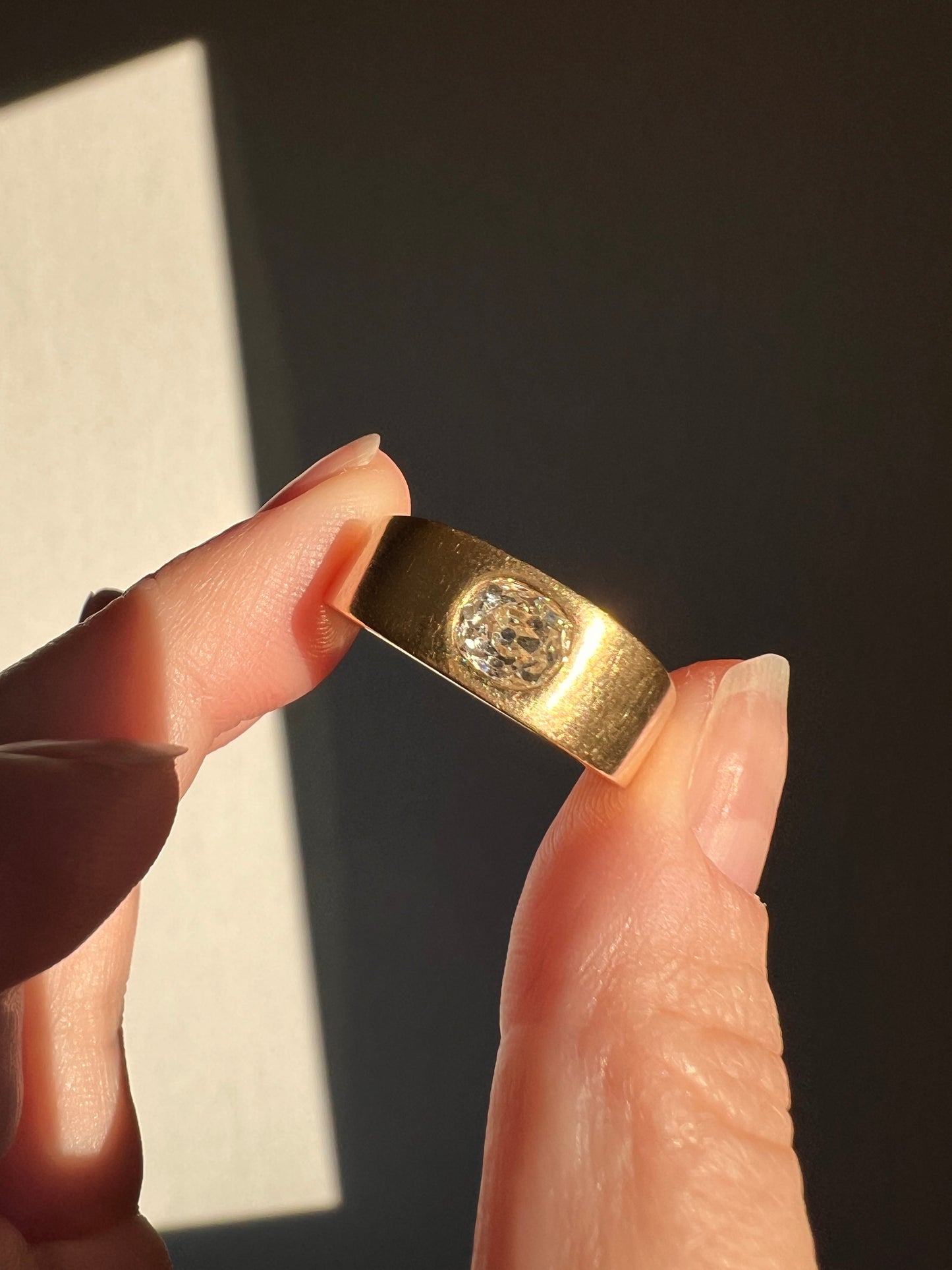 HEAVY .8 Carat Antique Eye Clean Old Mine Cut DIAMOND French Vintage 13g 18k Gold Gypsy Band Ring Solitaire Gift Stacker Chunky Unisex Man