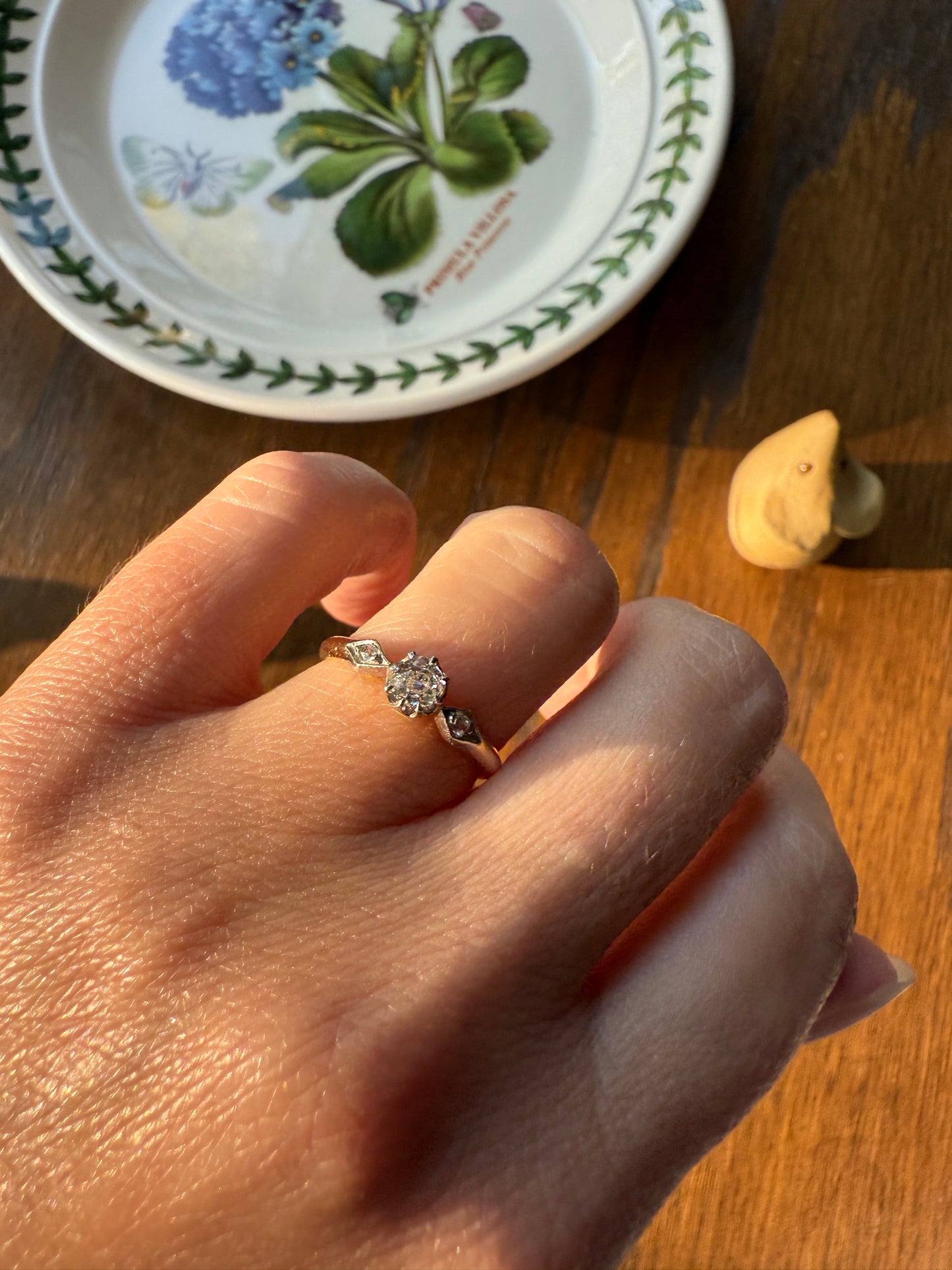 Classic Antique .3 Carat Old Mine Cut Diamond Solitaire & Accents 18k Gold French Victorian Engagement Ring Band