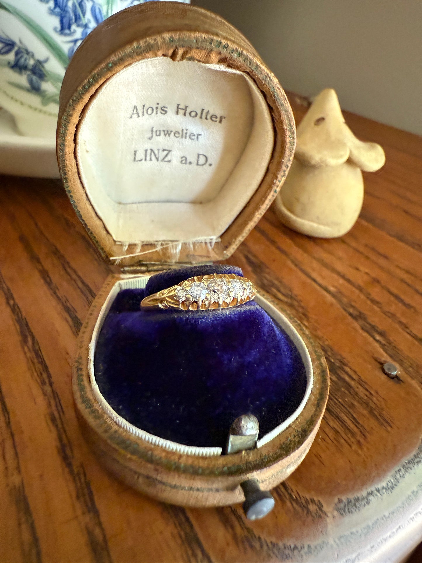 DATED April 17, 1904 Antique 2/3 Carat .65 Ctw Five Stone Old Mine Cut Diamond 18k Gold Band