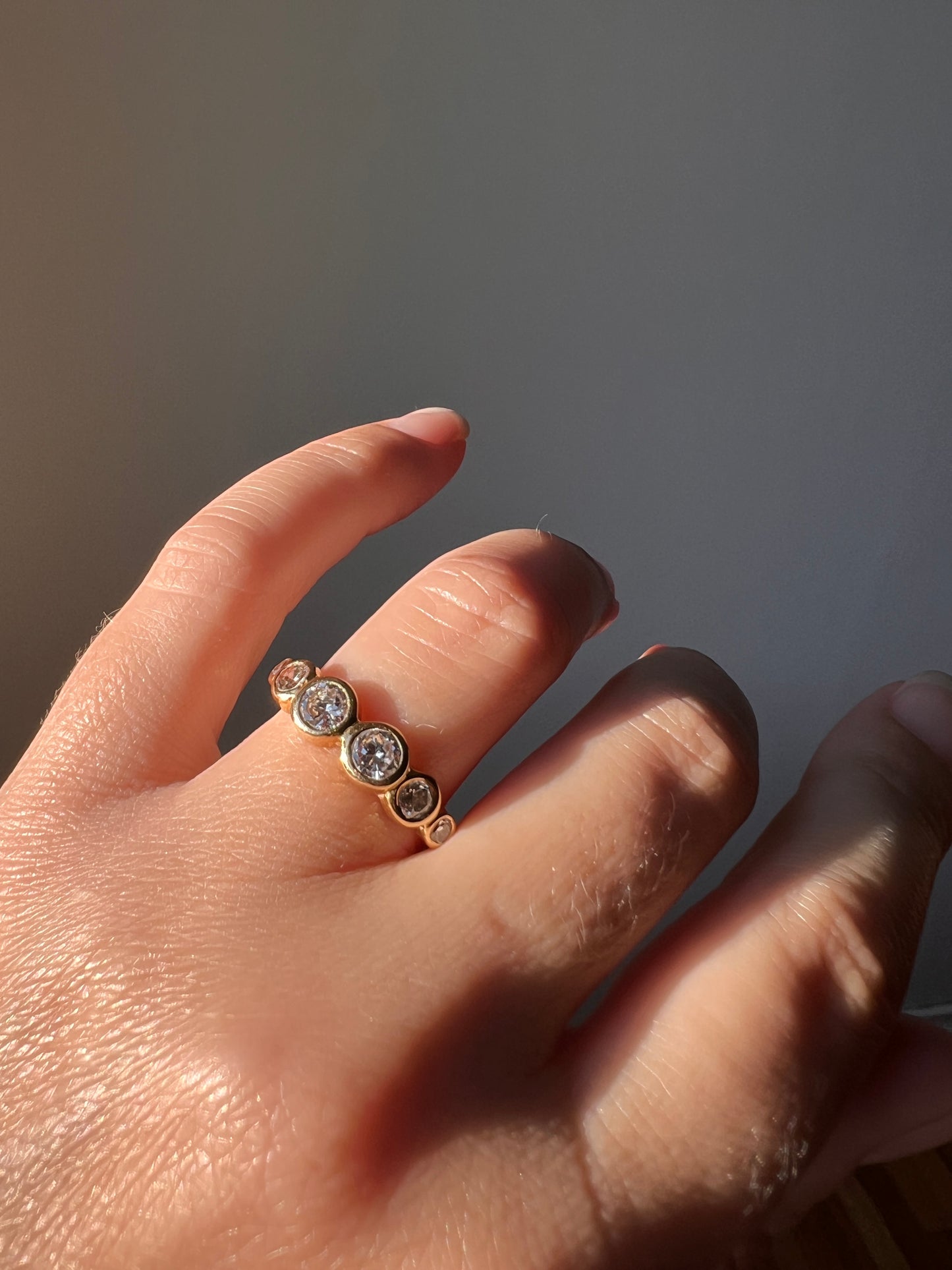 Unique SIX Stone .84 Carat Old European Transitional Cut DIAMOND Set Band Stacker Ring 18k Gold French Vintage