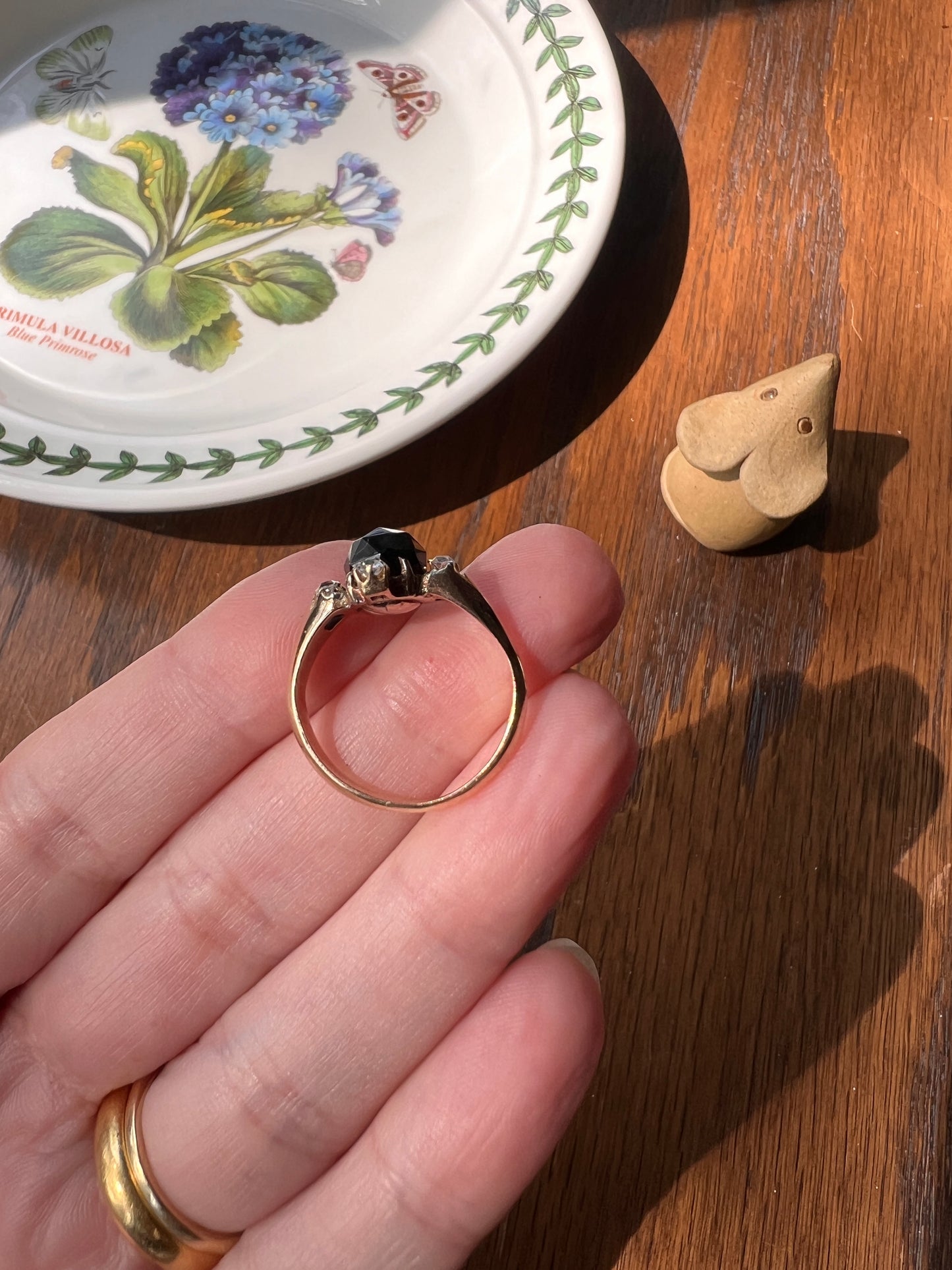 TALL Faceted Dome Onyx Old Mine Cut DIAMOND Cruciform Victorian Ring 14k Gold