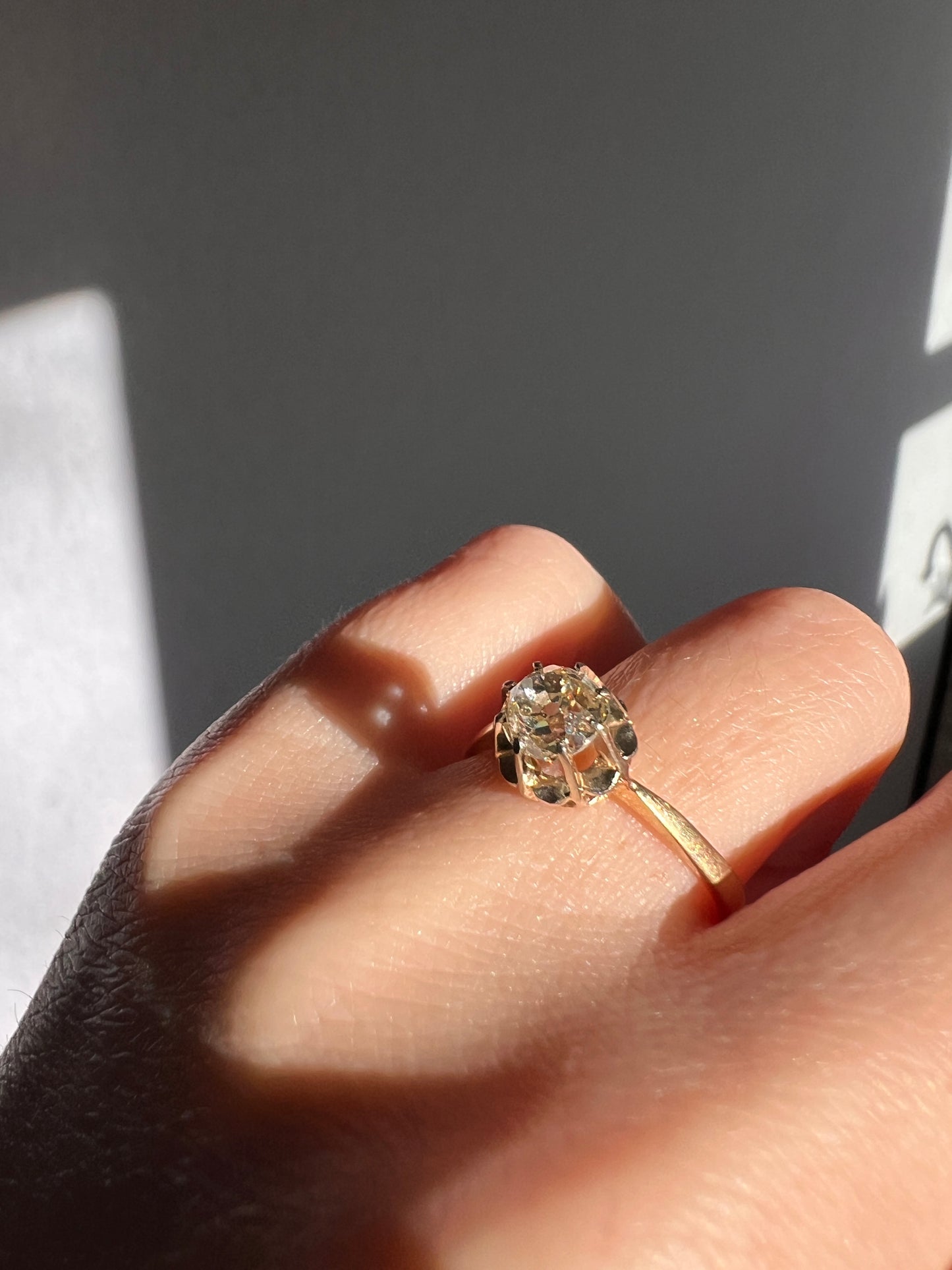 Old Mine Cut DIAMOND Solitaire Ring .9 Carat Eye Clean French Edwardian Antique Engagement Ring 18k Gold Illusion