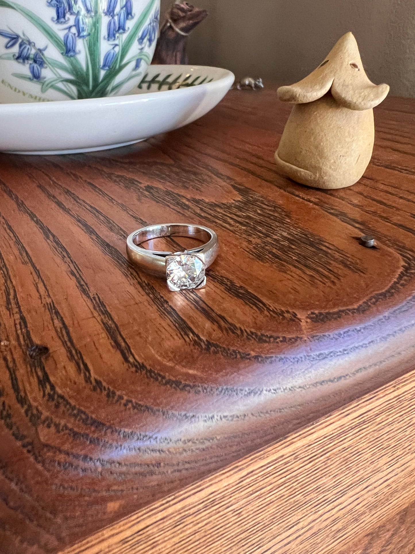 Chunky Antique 1.1 CARAT Eye CLEAN Old European Cut DIAMOND Square Setting Solitaire Engagement Ring 18k White Gold