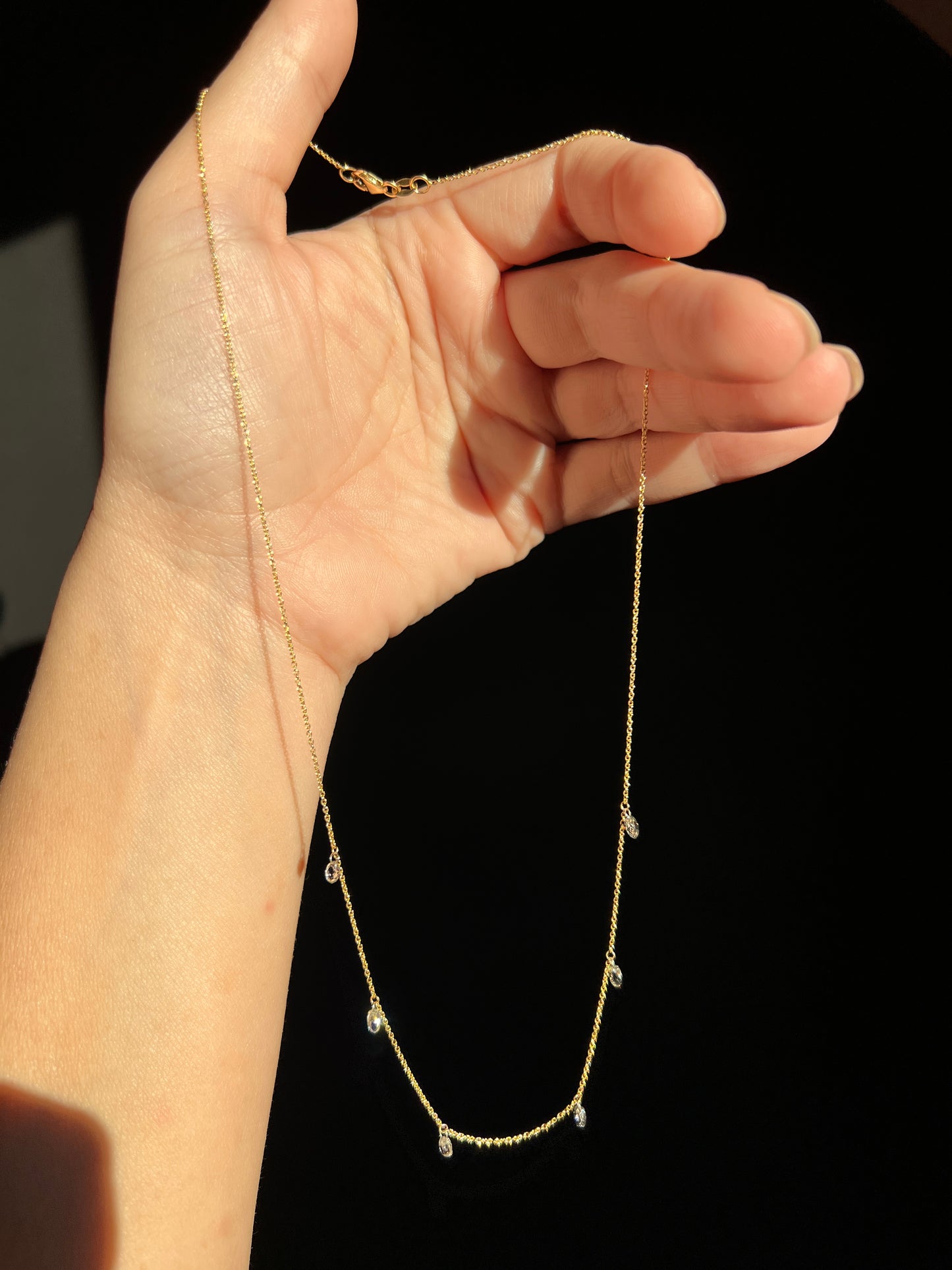 Vintage 1.2 Carat BRIOLETTE Diamonds Multi Drop Necklace 14k Gold Chain Faceted 3D Dangle Pendants