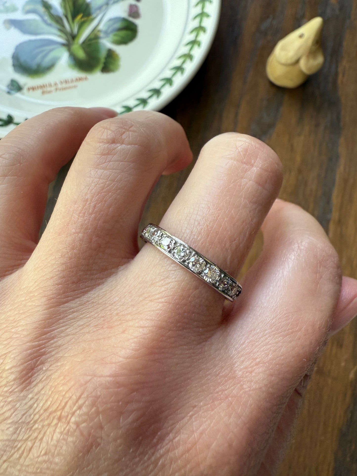 FRENCH Antique Edwardian Art Deco 1.3 Carat 22 Old Mine Single Cut DiAMOND Platinum FuLL ETERNITY Band Ring Wedding