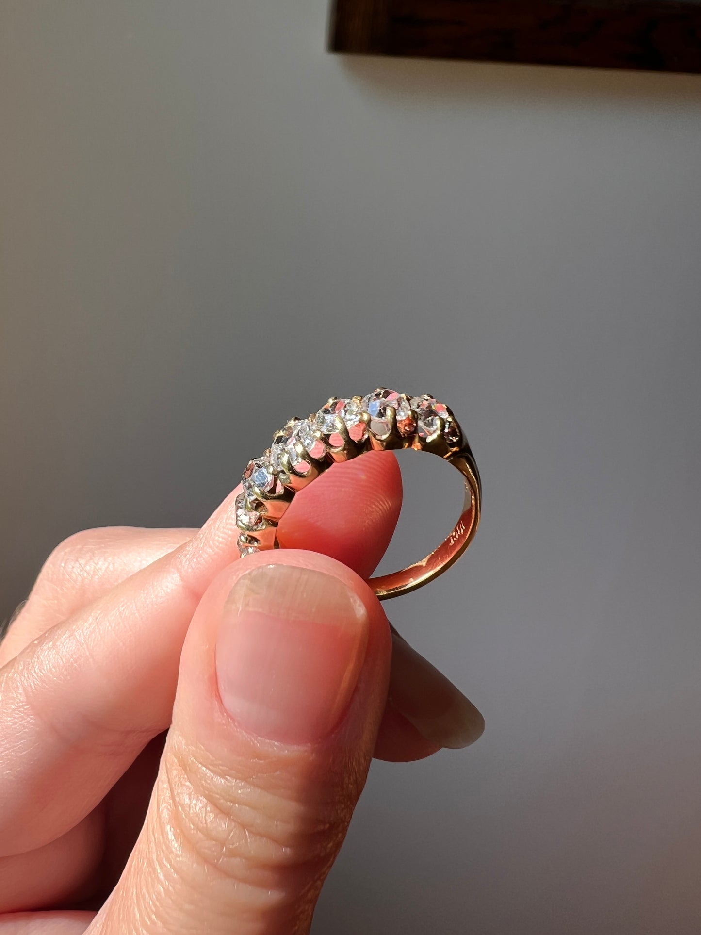 SEVEN Stone Half Hoop Antique 1.75 Carat Old Mine Cut DIAMOND Chunky Band Ring 18k Gold Victoria