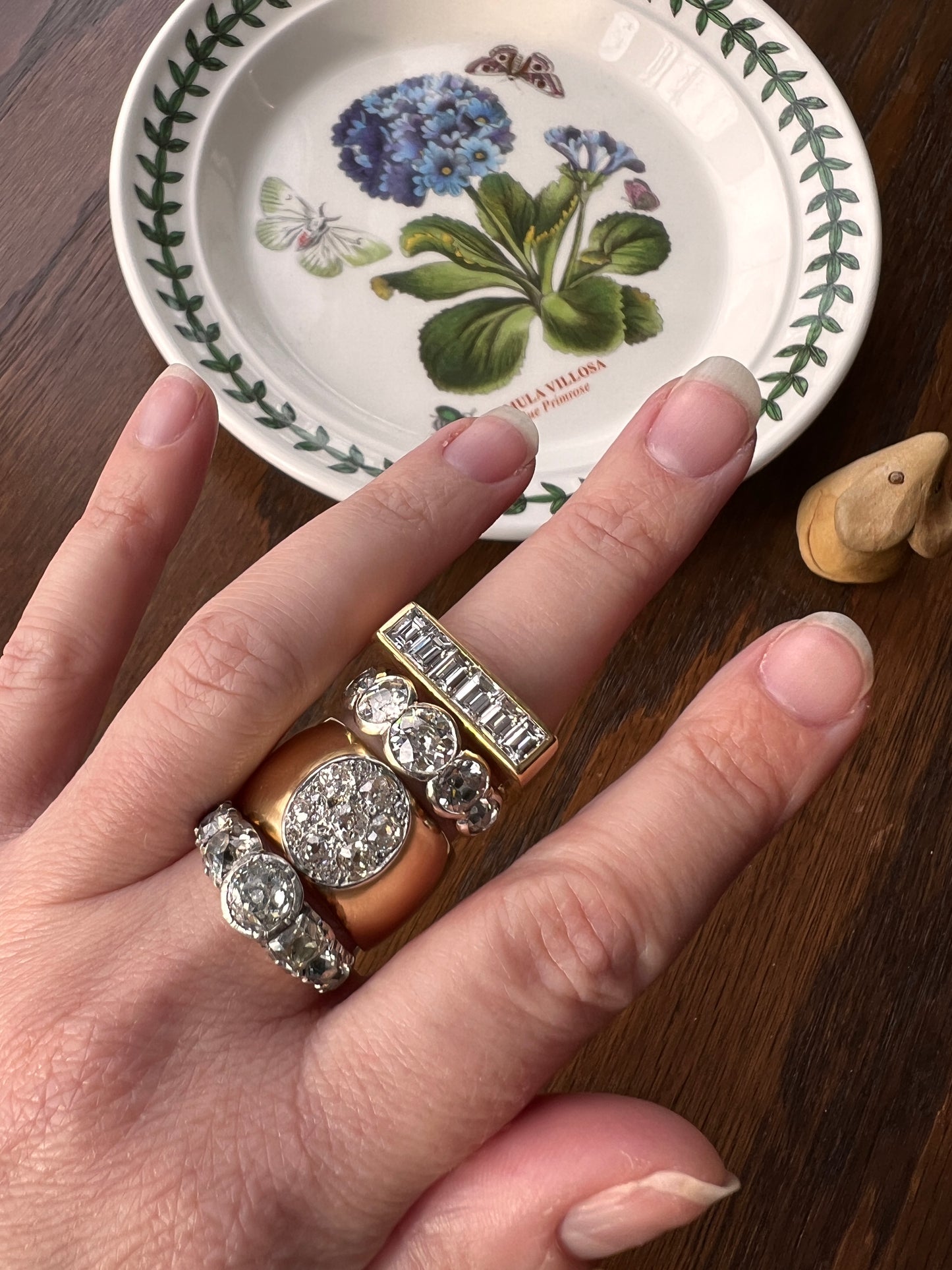 UNIQUE 3.3 Carat Five Stone Old Mine Cut DIAMOND Band 18k Gold Antique Ring Stacker