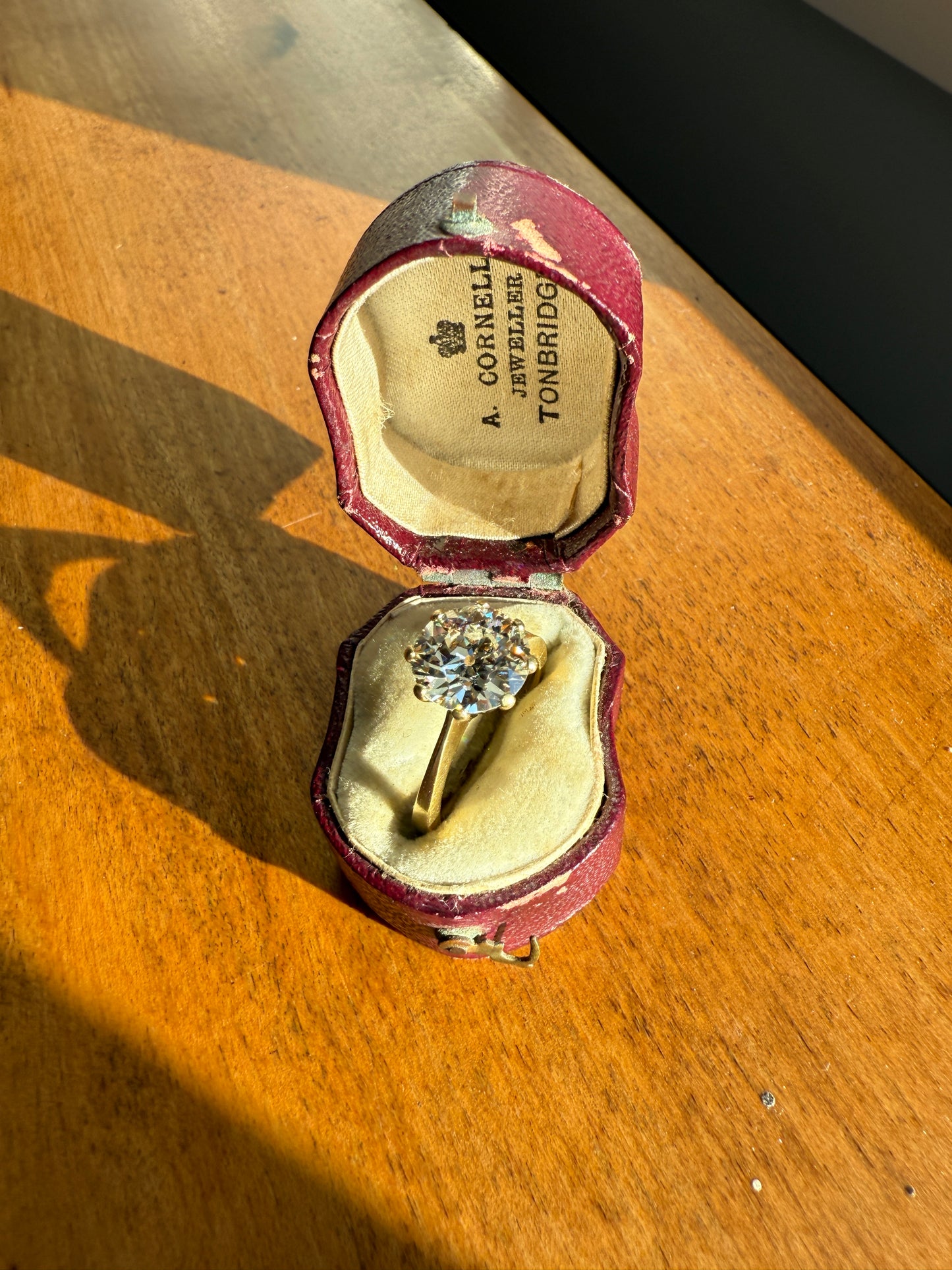 Exceptional Antique 2.6 CARAT Old European Cut DIAMOND Solitaire Engagement Ring 18k Gold Solid Yellow Tall Prong Setting Stacker