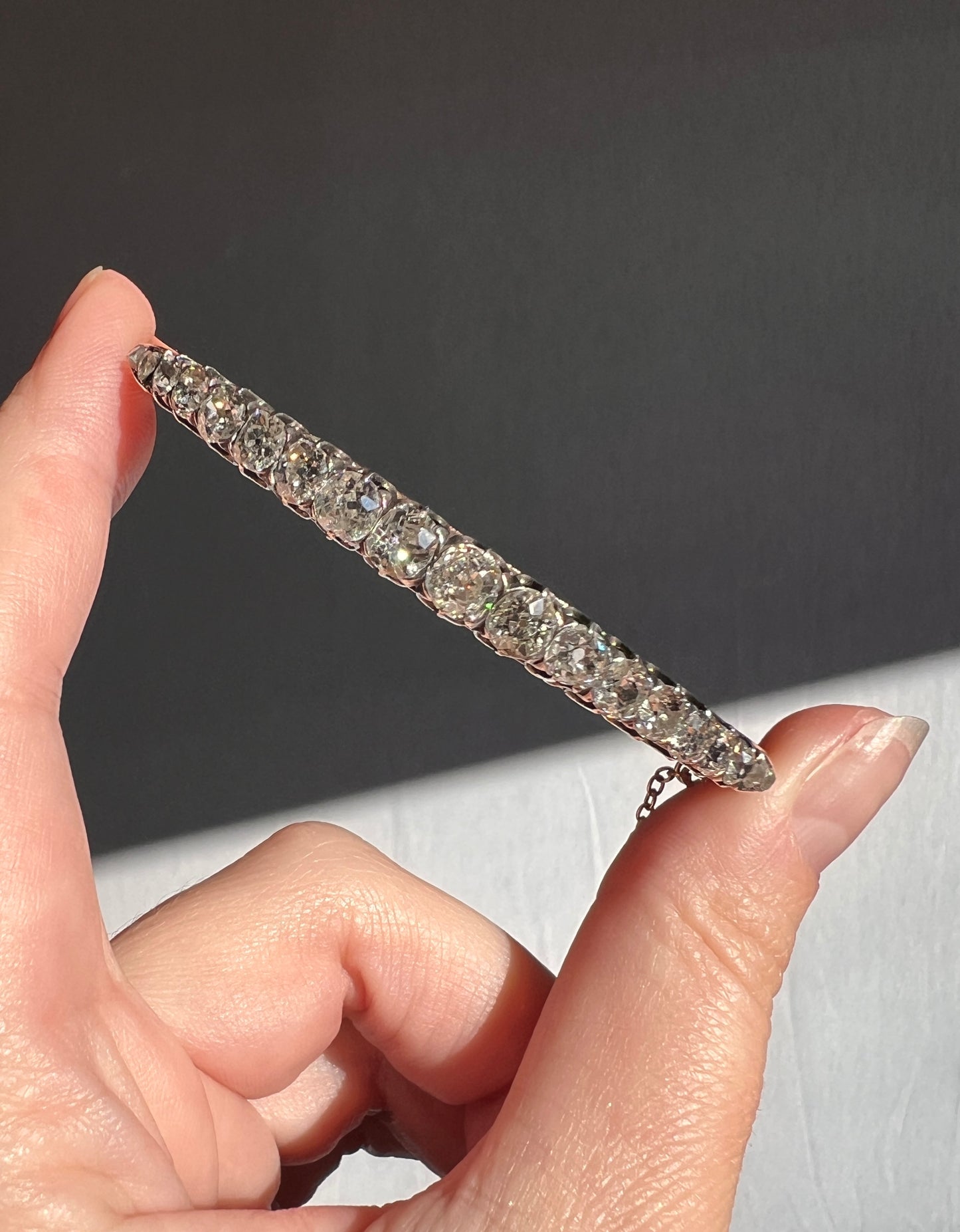 Antique 4.35 CARAT Old Mine Cut DIAMOND Encrusted Hinged Bangle Line Bracelet 18k Gold Victorian Wriststack