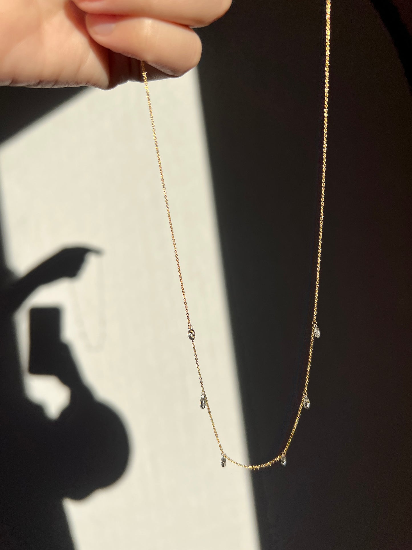 Vintage 1.2 Carat BRIOLETTE Diamonds Multi Drop Necklace 14k Gold Chain Faceted 3D Dangle Pendants