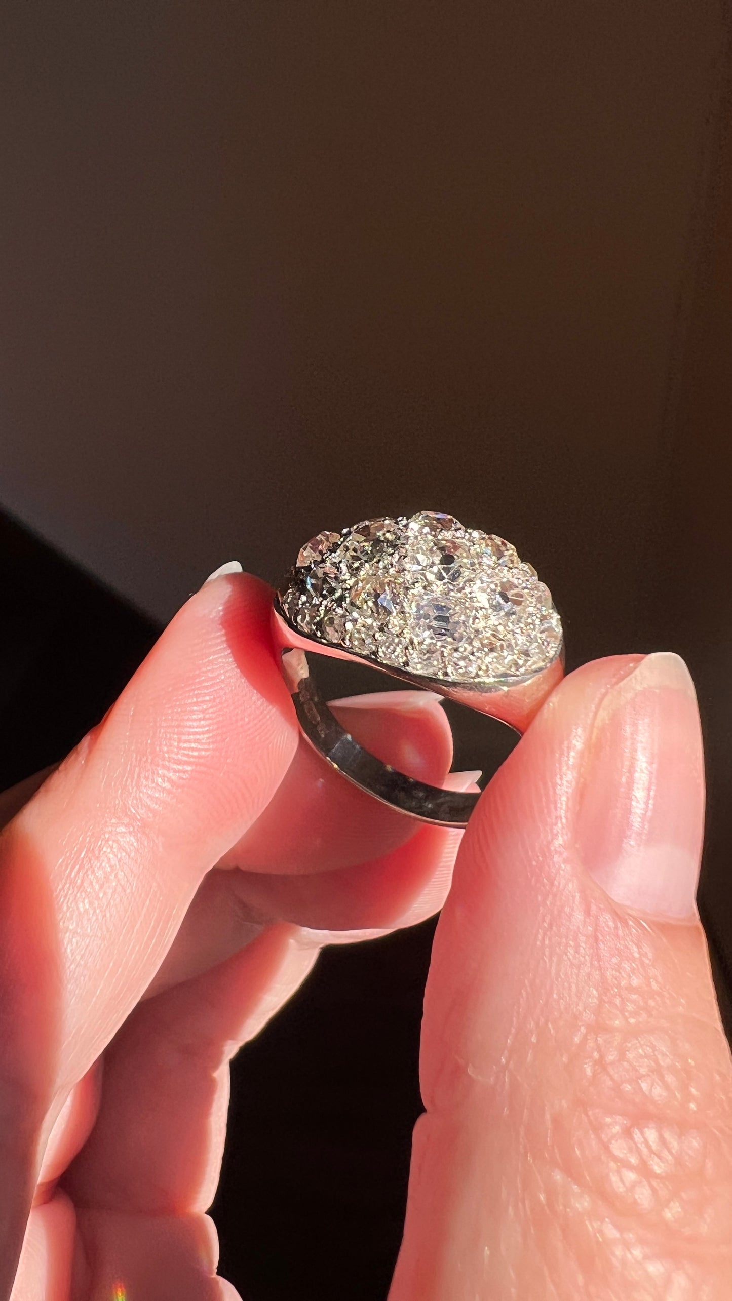 DOMED Vintage Pave 2.75 Carat Antique Old Mine Cut DIAMOND Cobblestone Encrusted Cluster Oval Ring