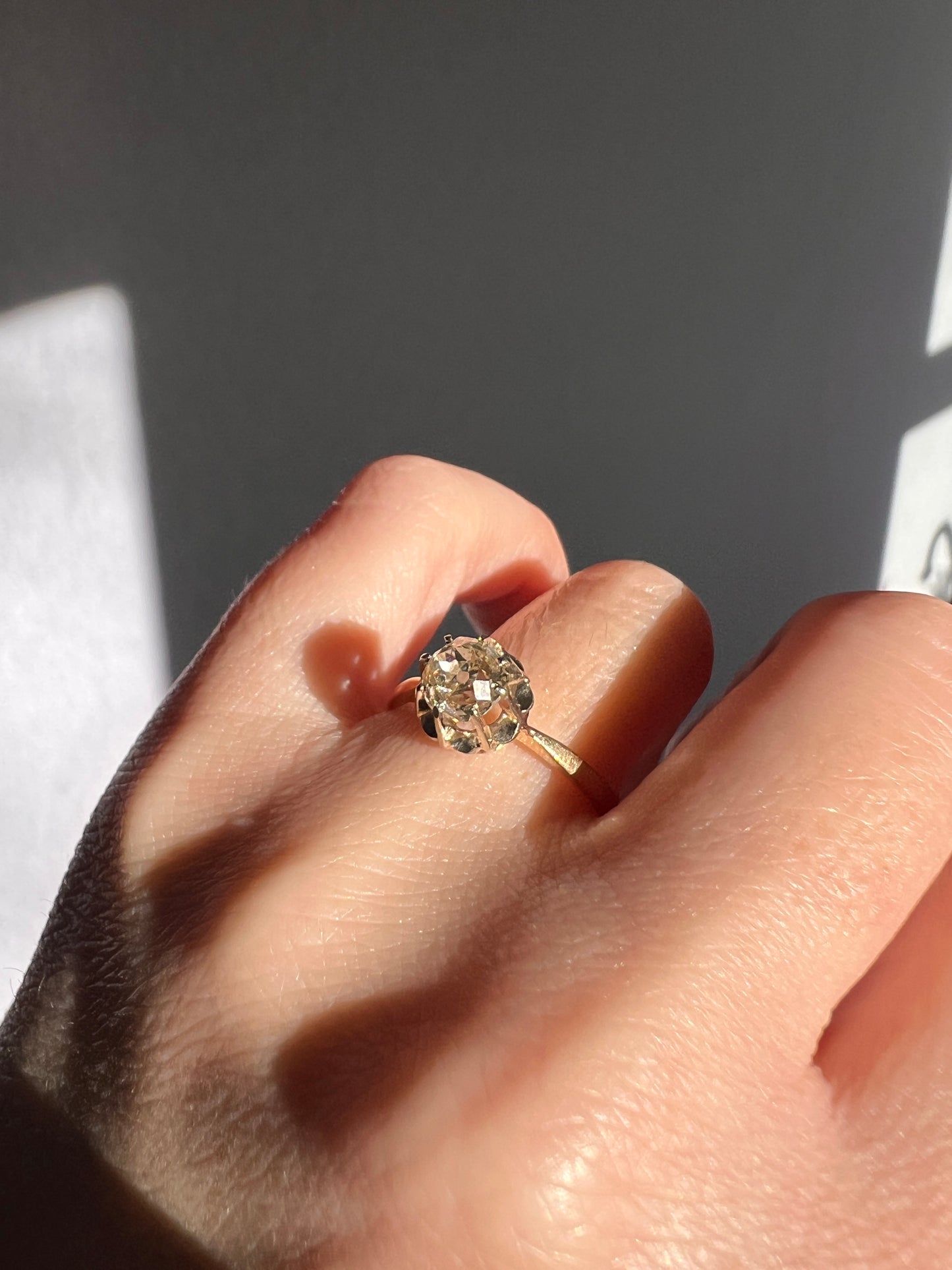 Old Mine Cut DIAMOND Solitaire Ring .9 Carat Eye Clean French Edwardian Antique Engagement Ring 18k Gold Illusion