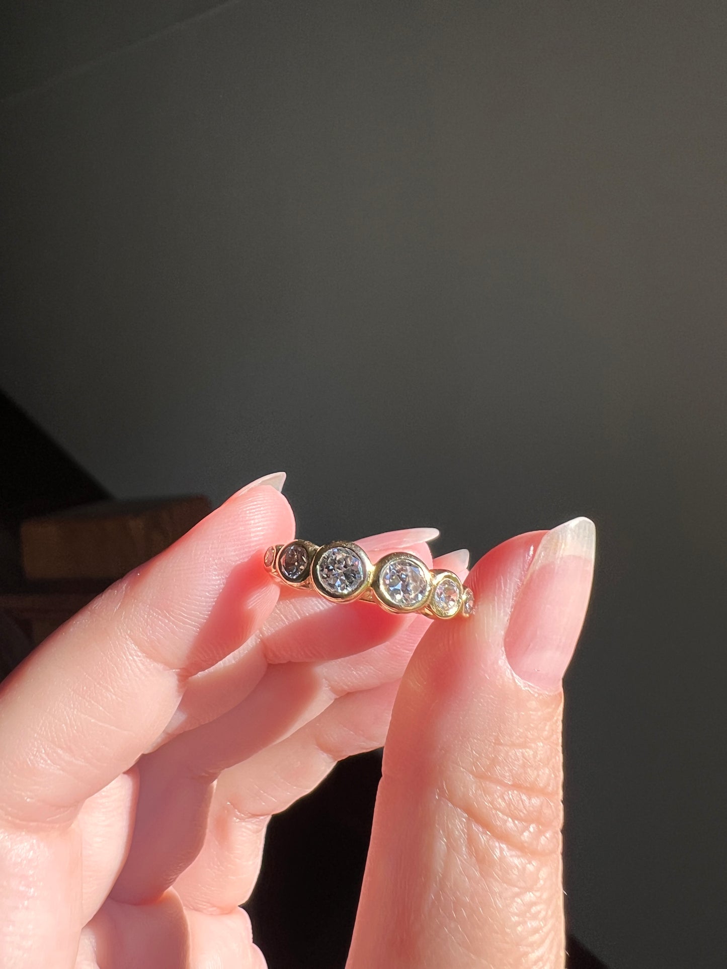 Unique SIX Stone .84 Carat Old European Transitional Cut DIAMOND Set Band Stacker Ring 18k Gold French Vintage