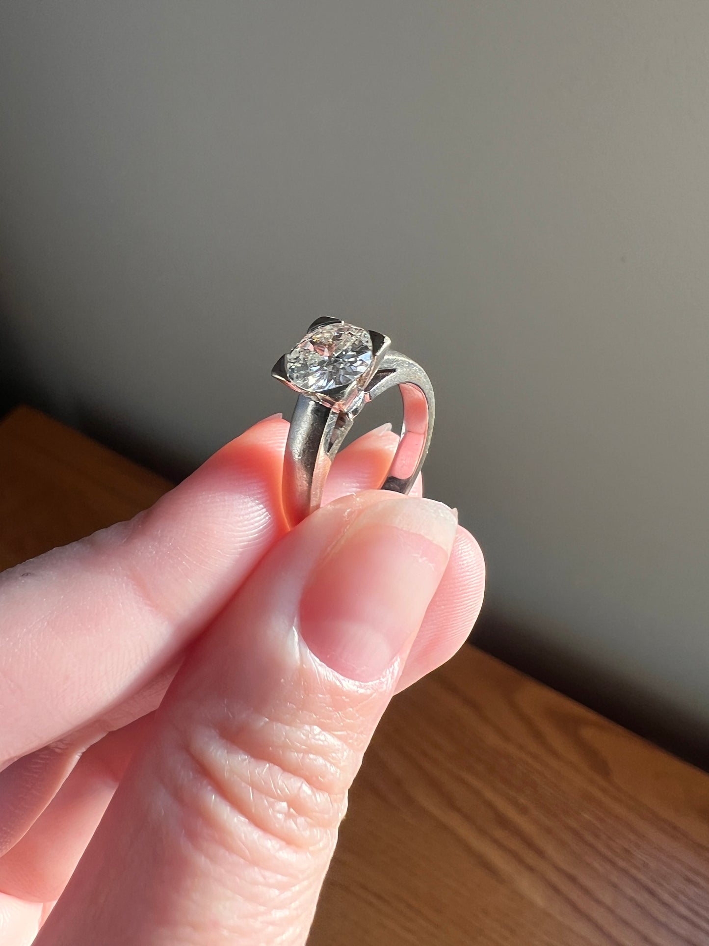 Chunky Antique 1.1 CARAT Eye CLEAN Old European Cut DIAMOND Square Setting Solitaire Engagement Ring 18k White Gold