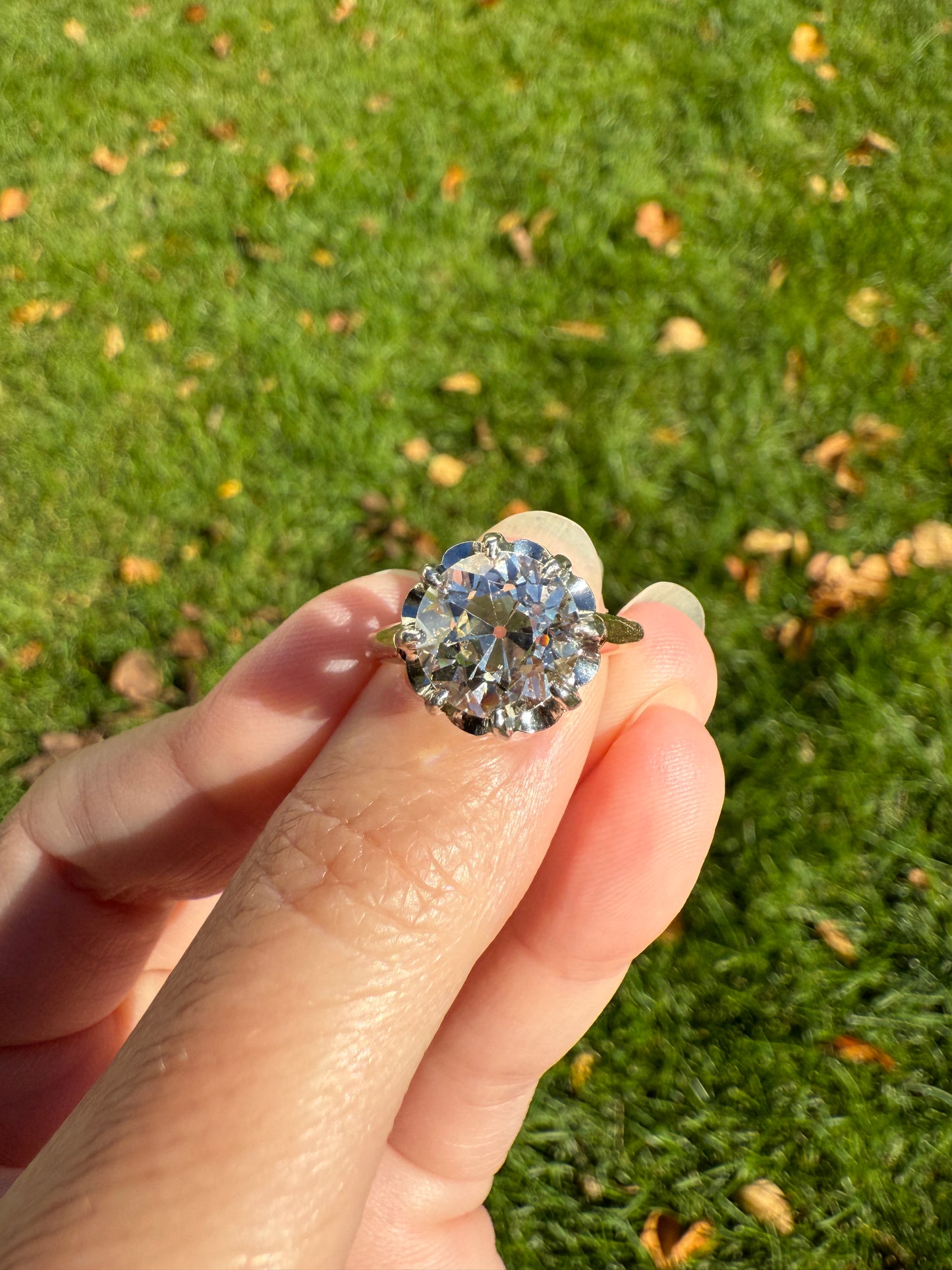 Special French Original Antique 3.5 CARAT Old European Cut DIAMOND Eye Clean Solitaire Engagement Ring 18k Rosy Gold Platinum Fiery OEC
