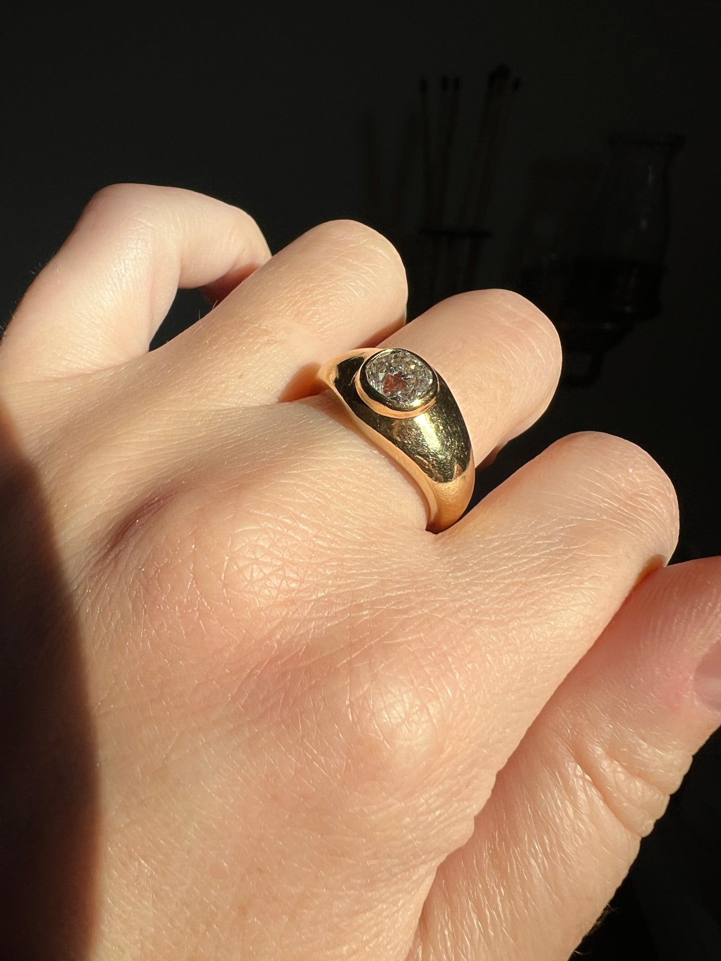 Chunky 1 Carat Antique Old Mine Cut DIAMOND Ring French 6.6g 18k Gold Gypsy Band Solitaire Unisex Man or