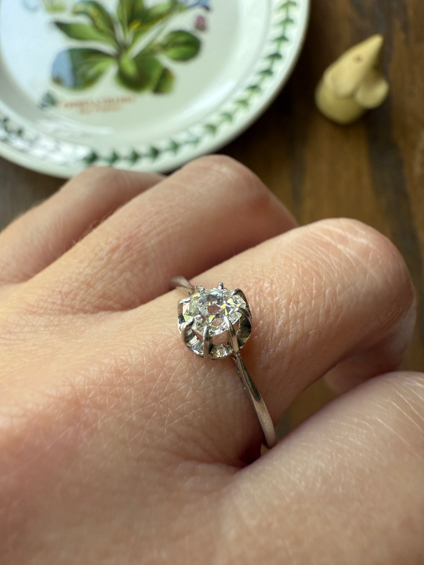 PEAR Old Mine Cut DIAMOND .5 Carat Antique Solitiare Ring French Platinum Skinny Band Buttercup Daily Wear Engagement Setting OmC