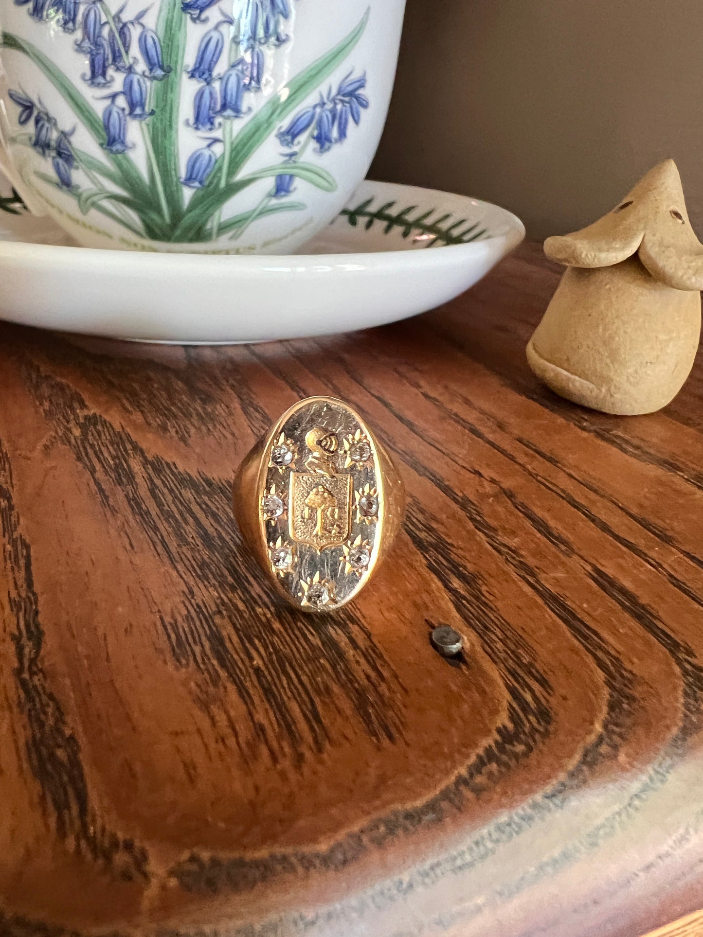Old Mine Cut DIAMOND Starburst HEAVY French Antique Signet RING 13g 18k Gold Solid Helmet Coat of Arms Chunky