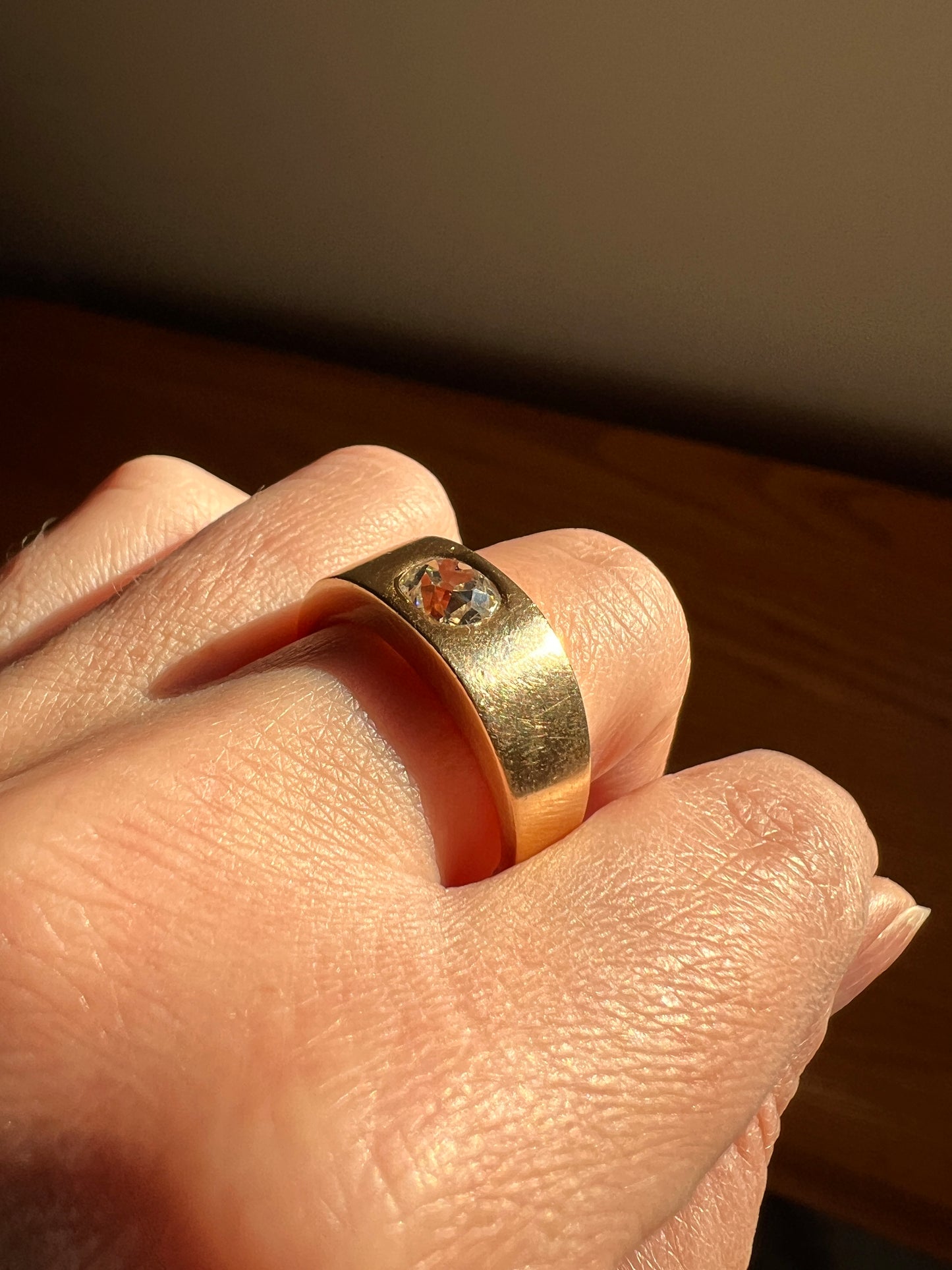 HEAVY .8 Carat Antique Eye Clean Old Mine Cut DIAMOND French Vintage 13g 18k Gold Gypsy Band Ring Solitaire Gift Stacker Chunky Unisex Man