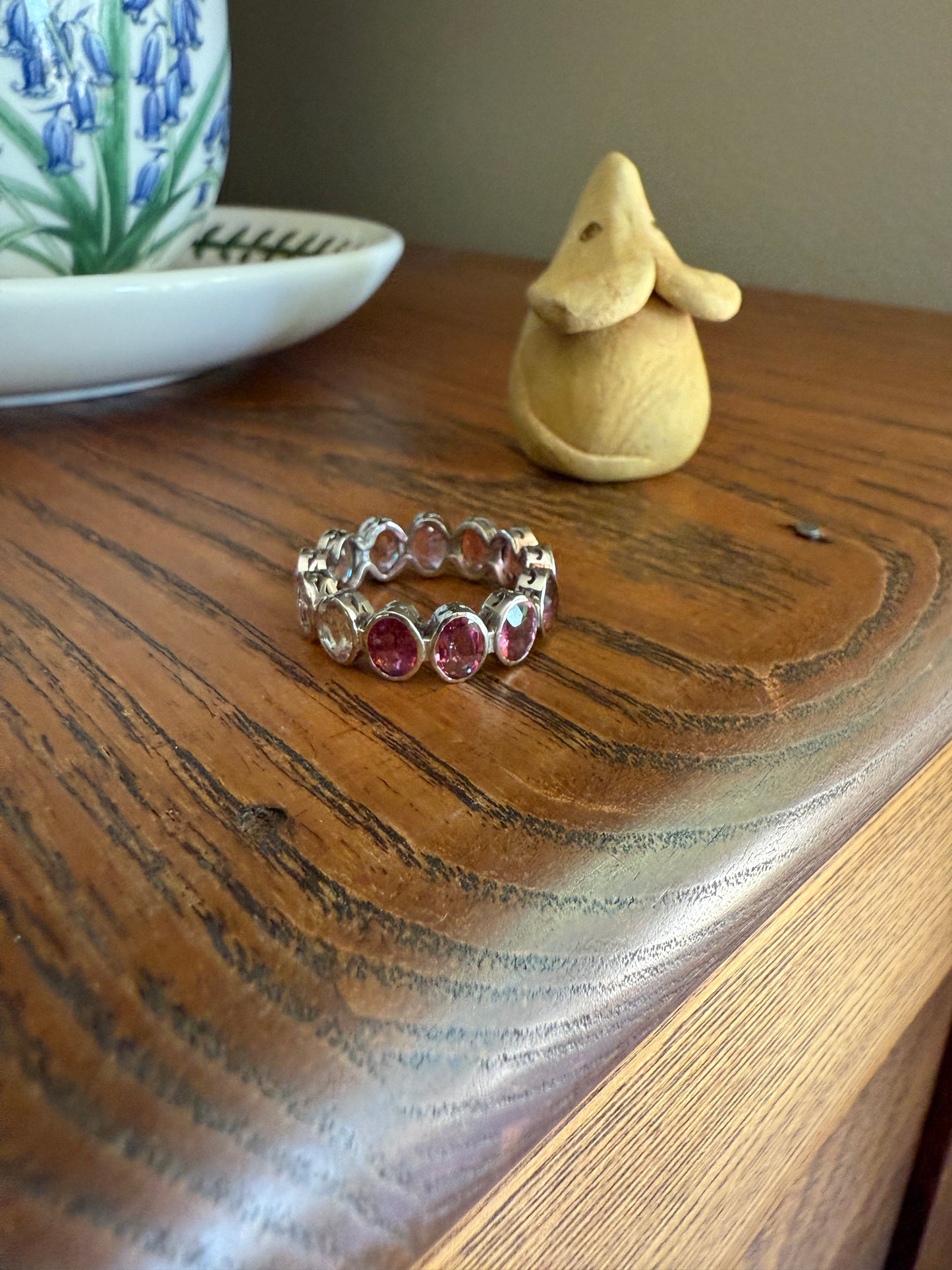 PINK TOURMALINE 5 Carats Natural French Vintage ETERNITY Ring 14k White Gold Wide Band Oval Pale Dusty Rose Light Dark Hue Chunky Stacker