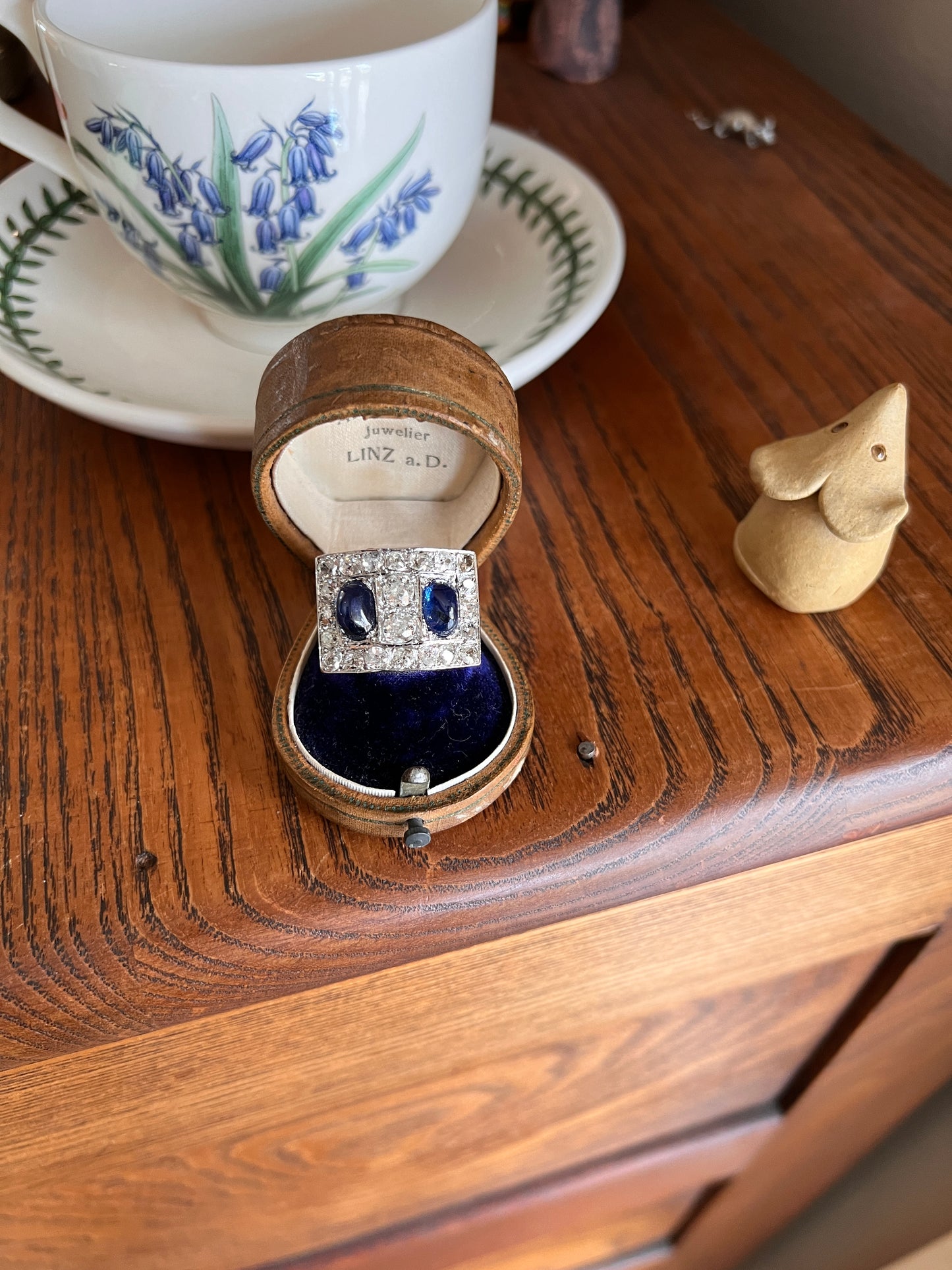 Mega 3.8 CARAT Old Mine Cut DIAMOND Two Sugarloaf Sapphire XL Heavy French Vintage 18k Gold Platinum Tank Ring Chunky Blue