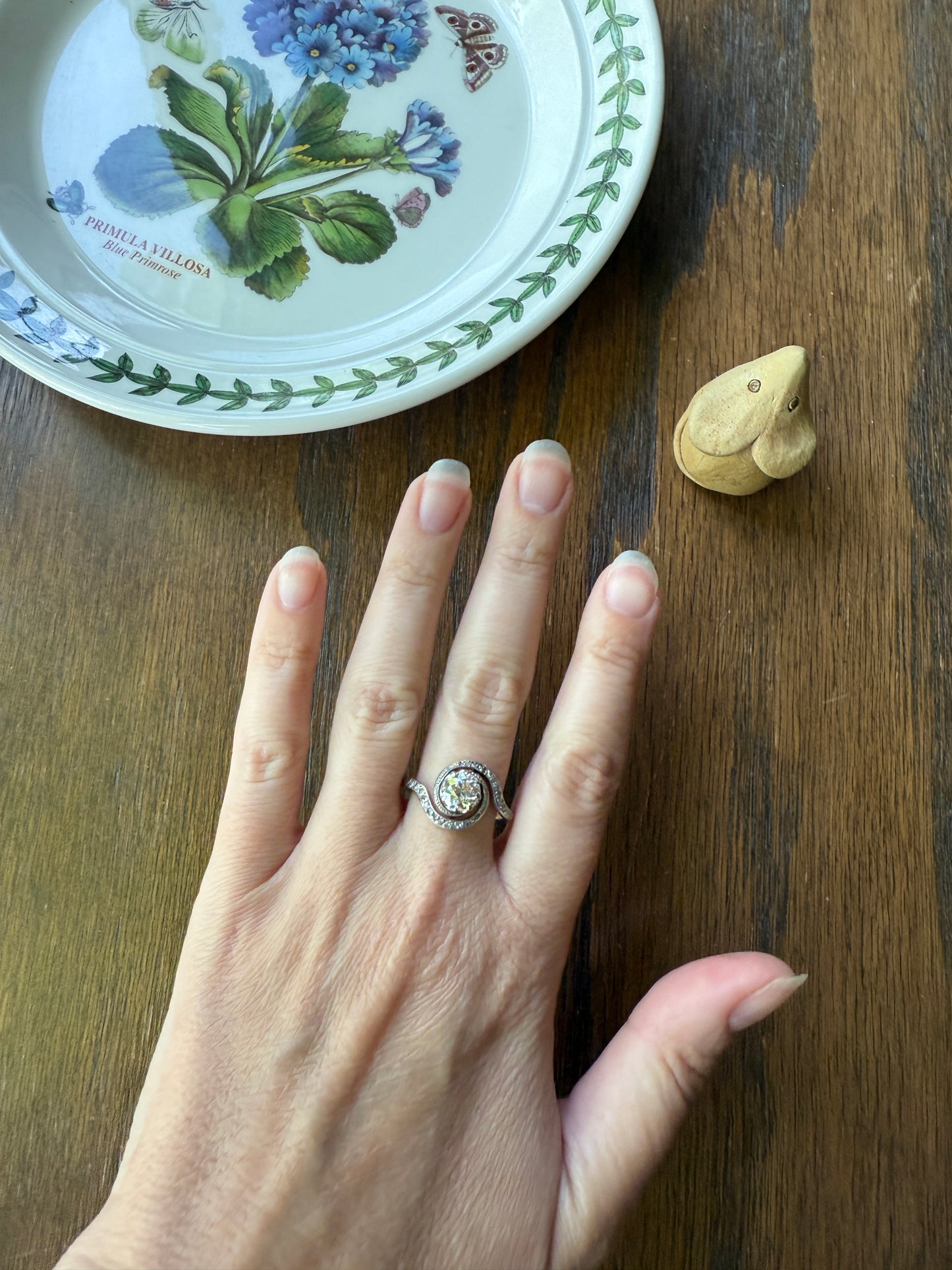 Turbillon French ANTIQUE Swirling 1.25 + Carat Old European Cut DIAMOND 18k Gold & PLATINUM Ring Bypass Rose Cut Halo