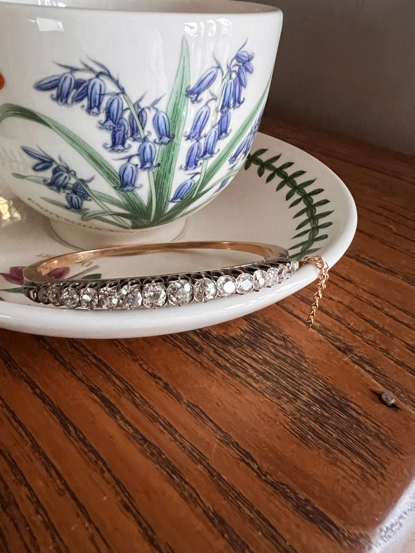 Antique 4.35 CARAT Old Mine Cut DIAMOND Encrusted Hinged Bangle Line Bracelet 18k Gold Victorian Wriststack