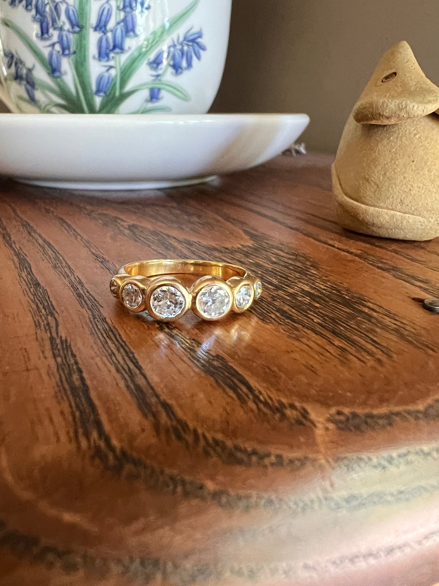 Unique SIX Stone .84 Carat Old European Transitional Cut DIAMOND Set Band Stacker Ring 18k Gold French Vintage