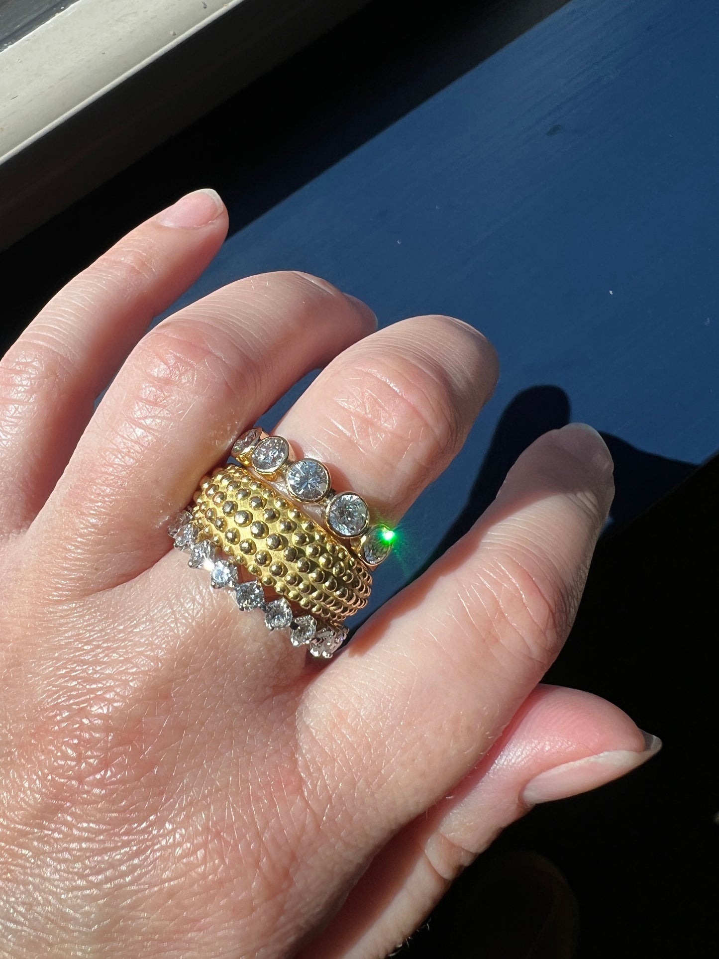 Vintage 1.35 Carat DIAMOND Uniform Five Stone Band Stacker Ring 18k Gold French Wedding Circular Bezel Set Half Hoop