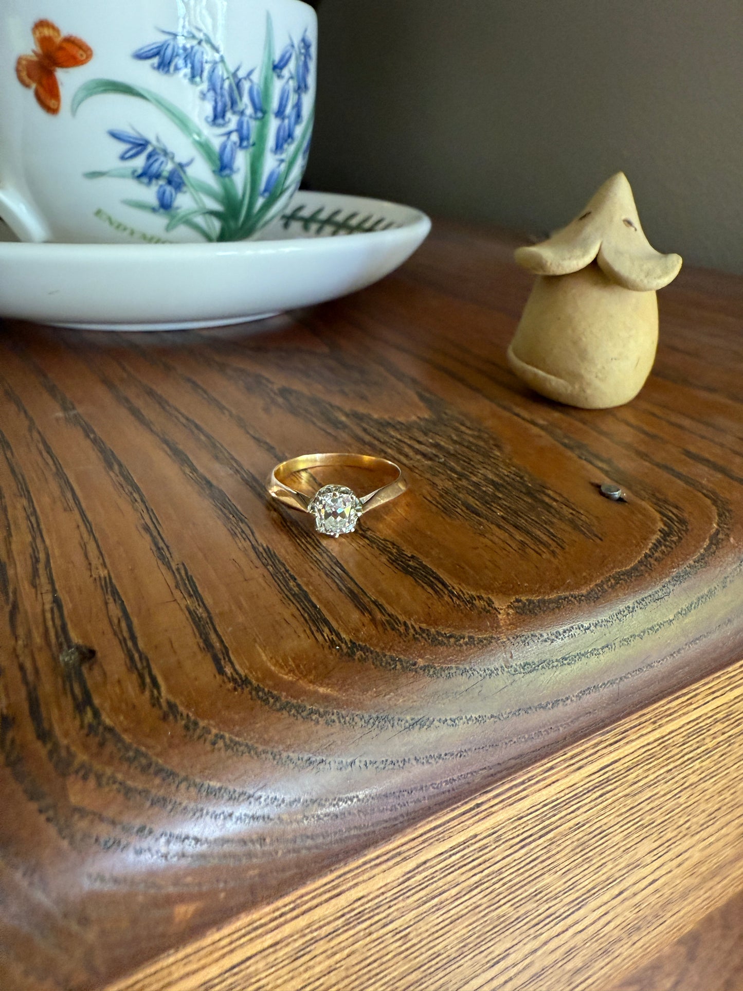 Antique Eye Clean .65 Carat Elongated Old Mine Cut DIAMOND French Solitaire Engagement Ring Stacker 18k Gold Wedding Prong Set OMC Gift