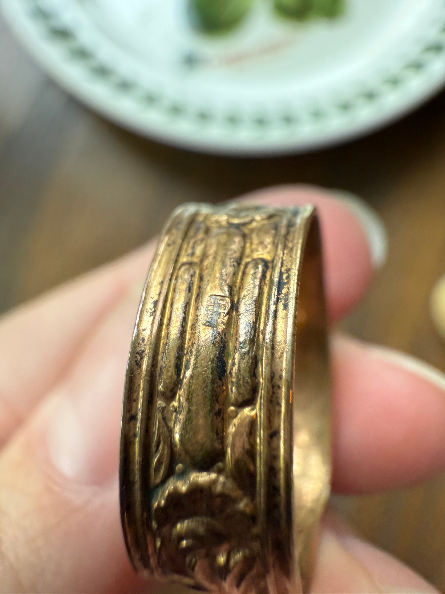 AMITIE French "Friendship" Gold Filled Wide Band Betrothal Ring Traditional Engagement Unique Stacker Enamel