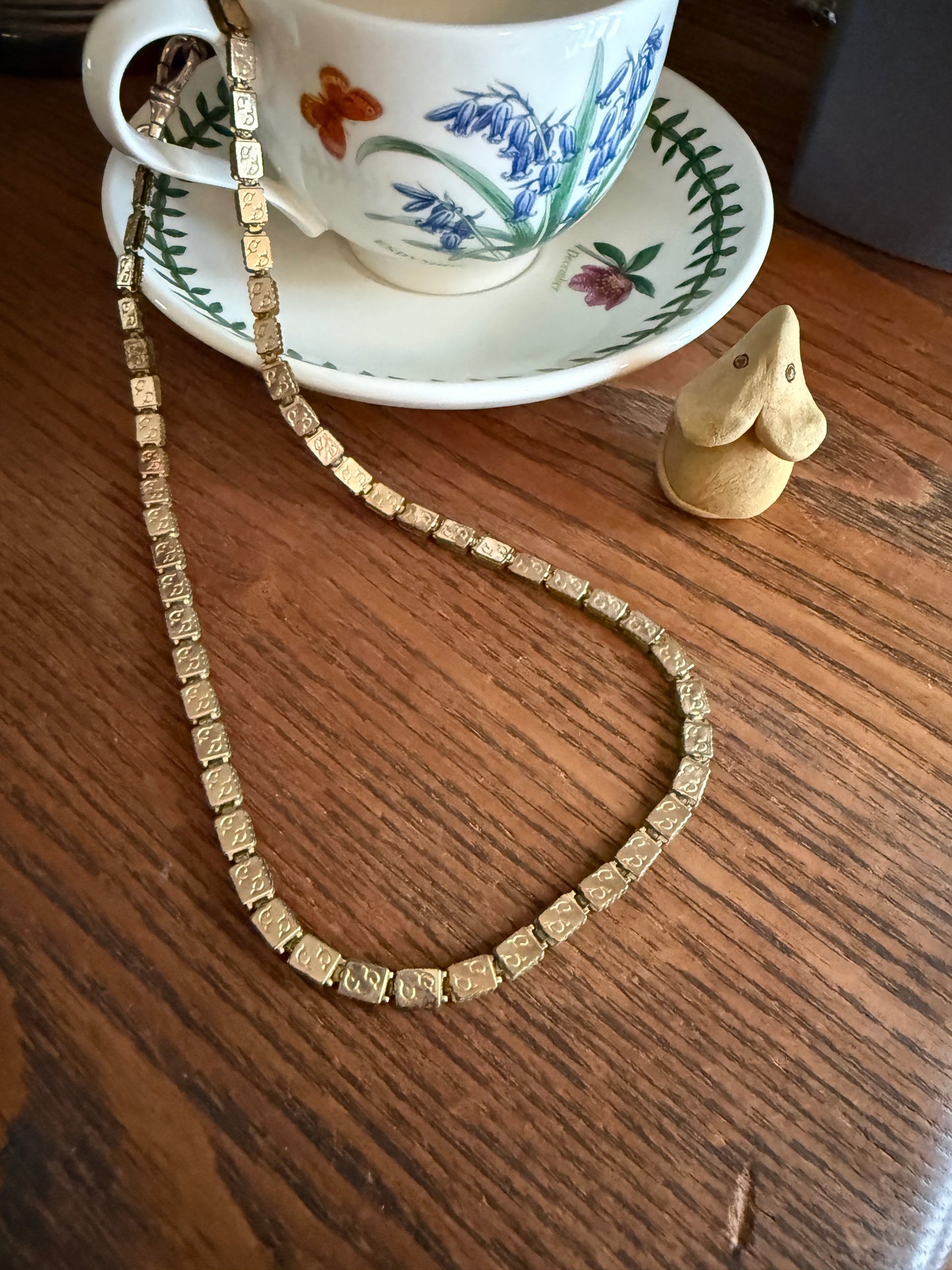 VICTORIAN Antique Book CHAIN Shimmering Necklace Gold Fill Rectangular Link Reversible Swirl Design Dog Clip