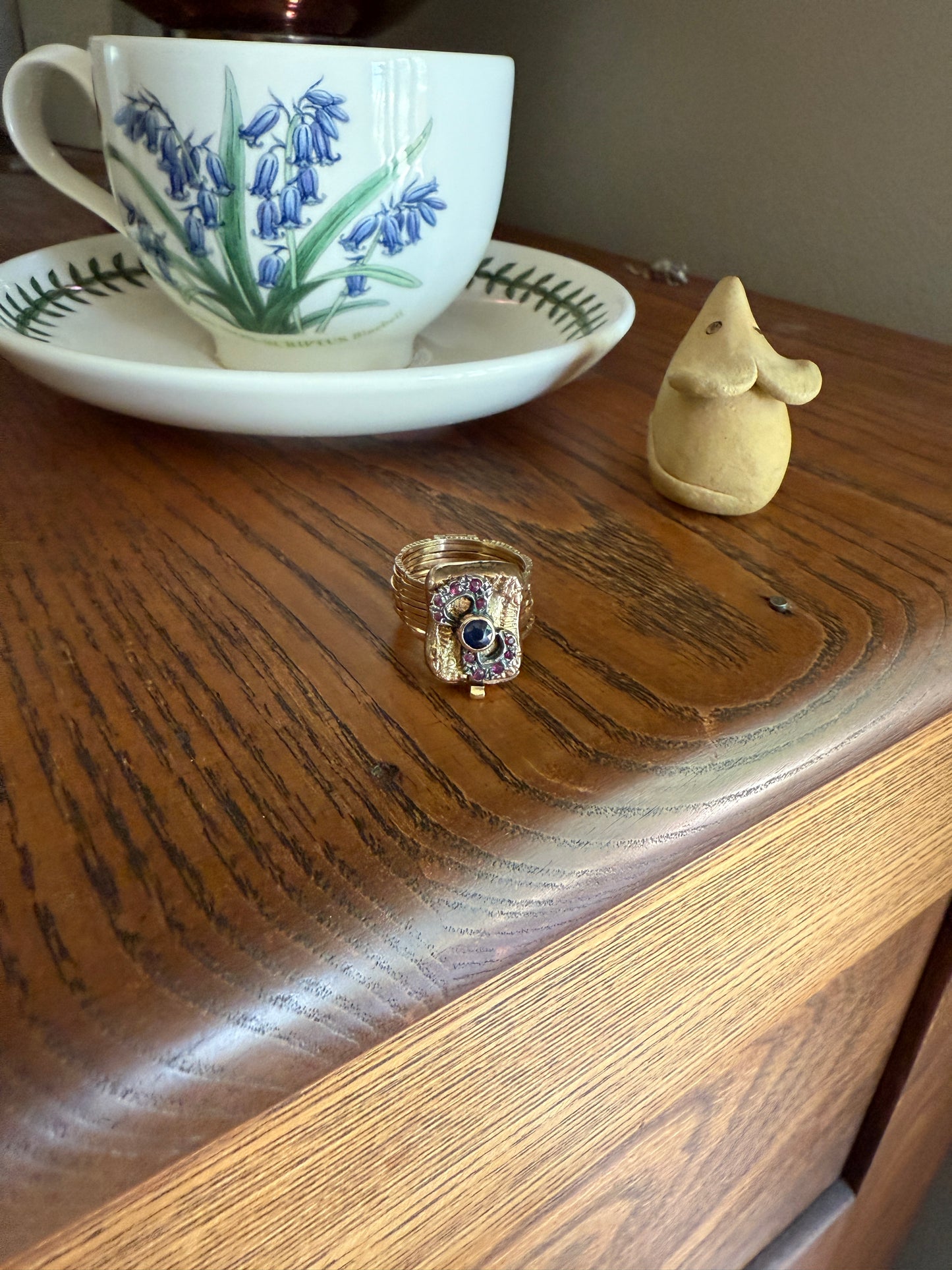 RARE 2 for 1 Convertible RING to BRACELET Surprise Antique Sapphire Ruby Bow 9k Gold Silver Top Clasp Expandable Secret