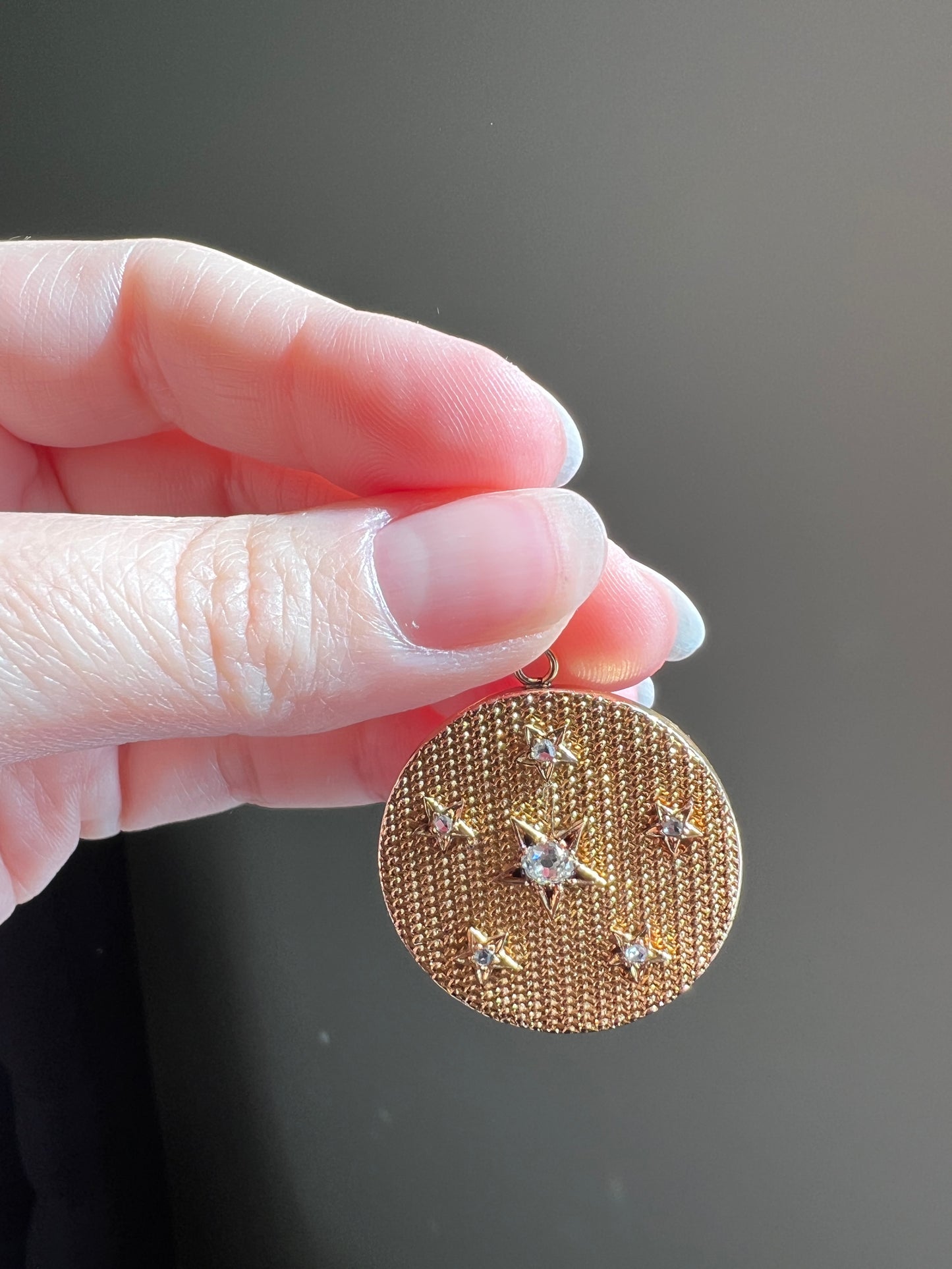 STAR ANTIQUE Rose Old Mine Cut Diamond Large Medallion Pendant 18k Gold Victorian Figural Gift Amulet