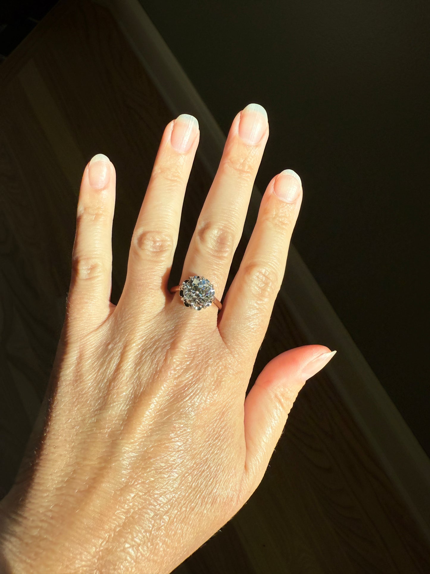 Special French Original Antique 3.5 CARAT Old European Cut DIAMOND Eye Clean Solitaire Engagement Ring 18k Rosy Gold Platinum Fiery OEC