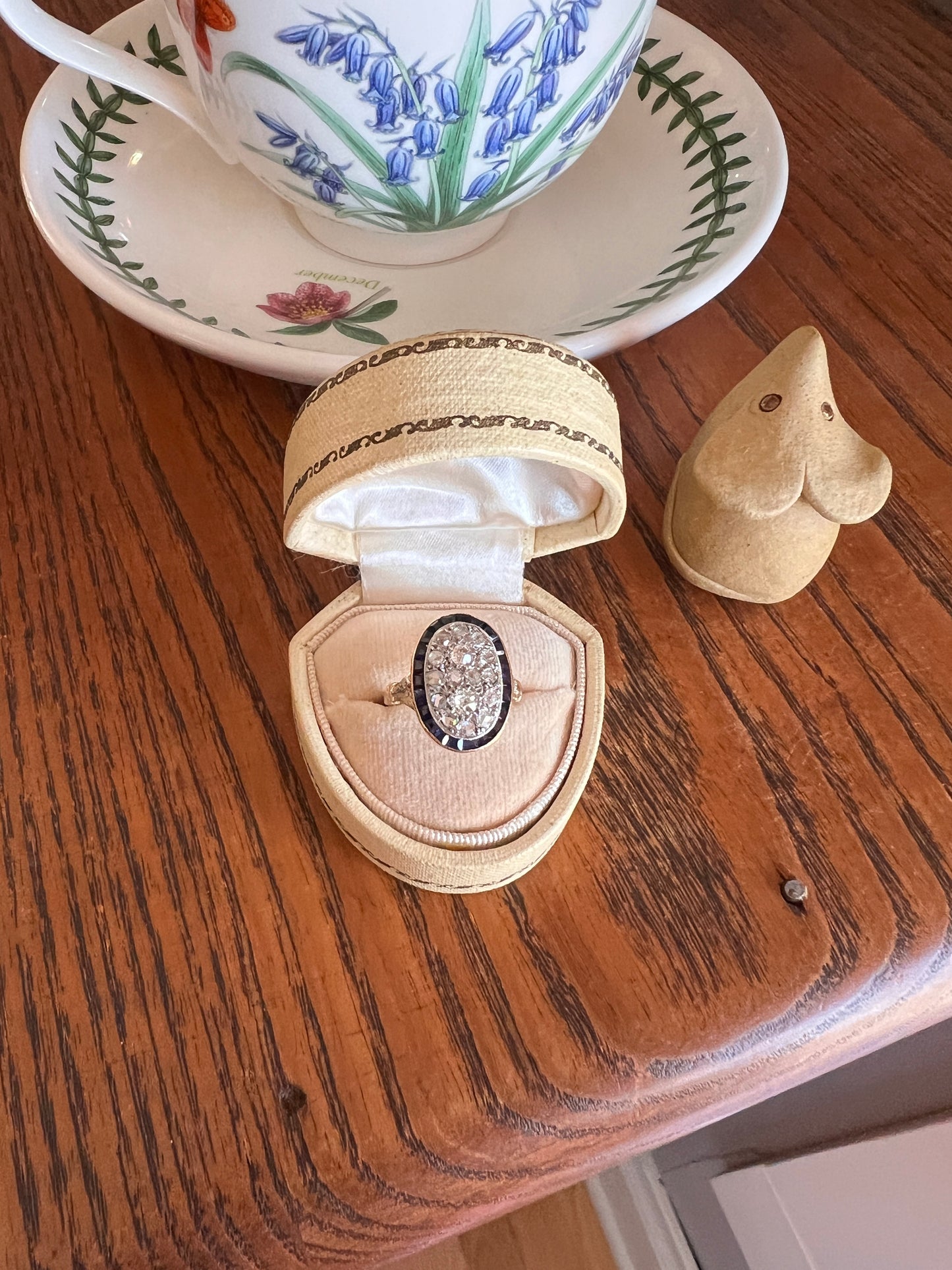 OVAL Rose Old Mine Cut Diamond HALO Ring French Antique 18k Gold Edwardian Carre Square Cut SAPPHIRE Halo