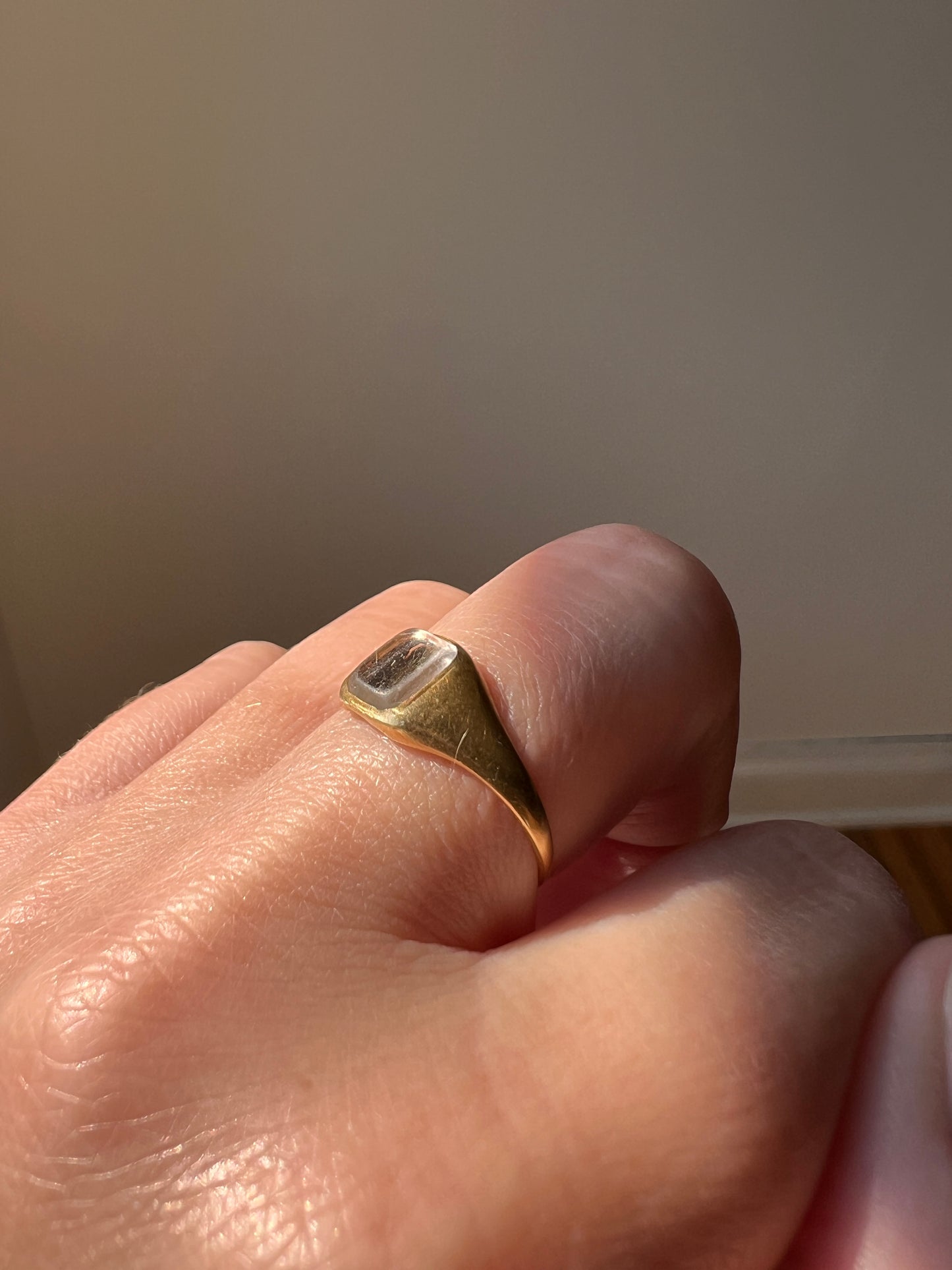 LOCKET Back Ring 18k Gold Quartz Rock Crystal Beveled Frame French Antique Georgian OPENS Hinged Compartment
