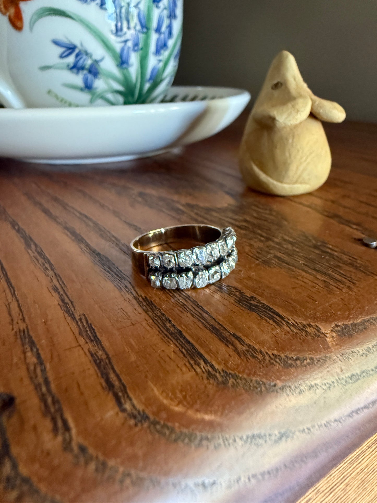 Antique 1.25 Carat Chunky Old Mine Cut DIAMOND Georgian 10k Gold Half Hoop Cigar Band Double Row Ring