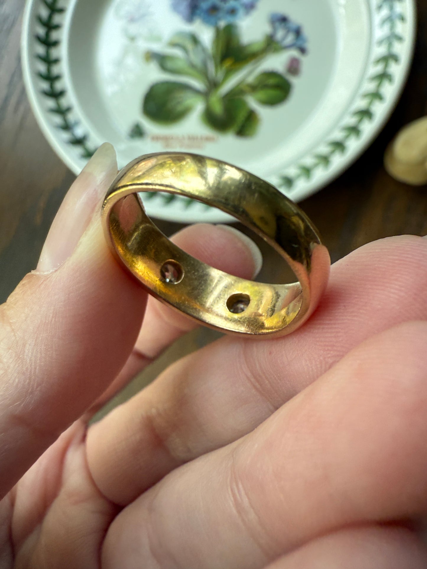 Heavy AM W Old Mine Cut Diamond Gypsy Ring 9.3g 18k Gold Band Solid Chunky Figural Initial Monogram Ring Stacker Man Or Unisex .4 Carat OMC