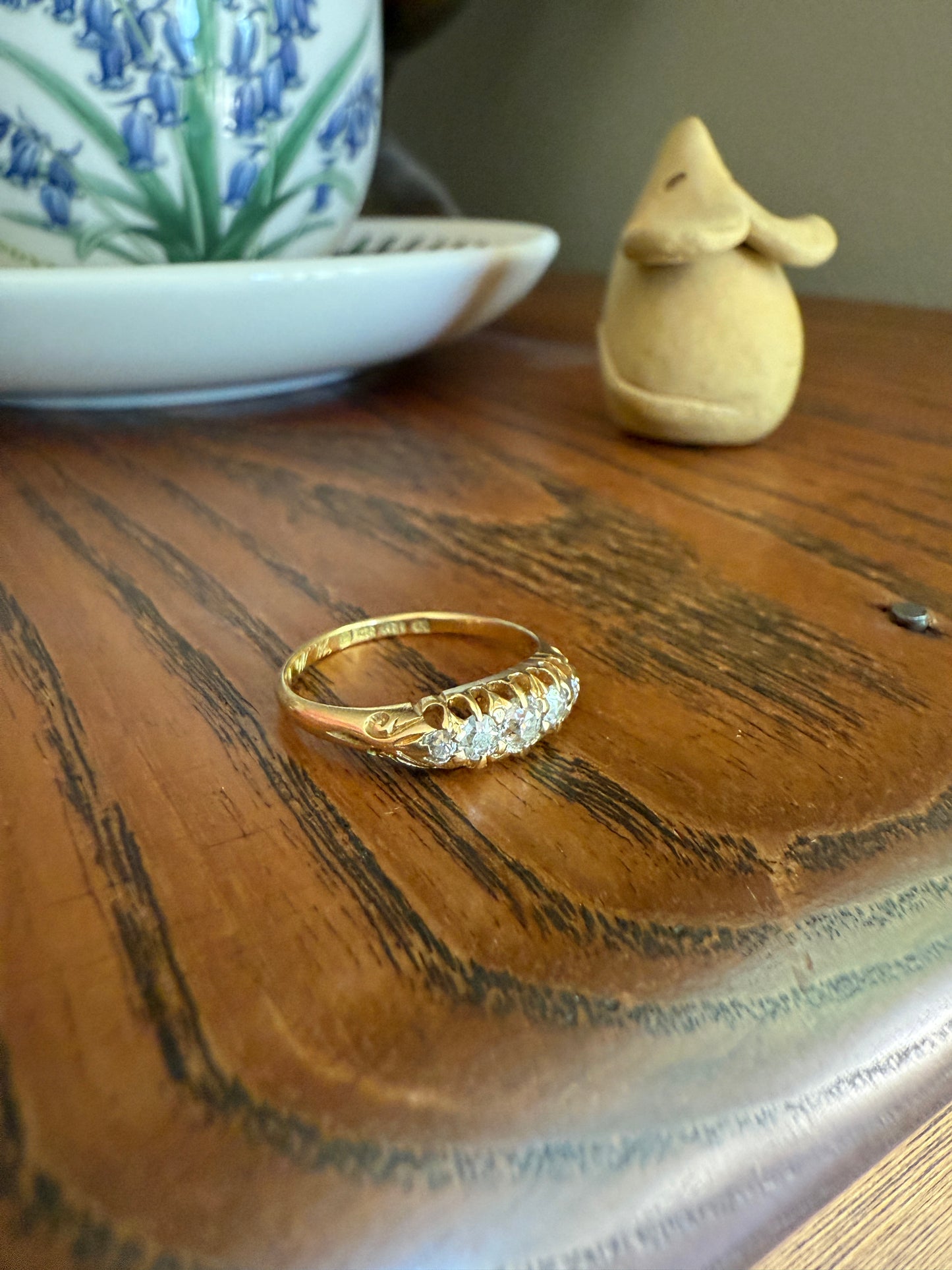 DATED April 17, 1904 Antique 2/3 Carat .65 Ctw Five Stone Old Mine Cut Diamond 18k Gold Band