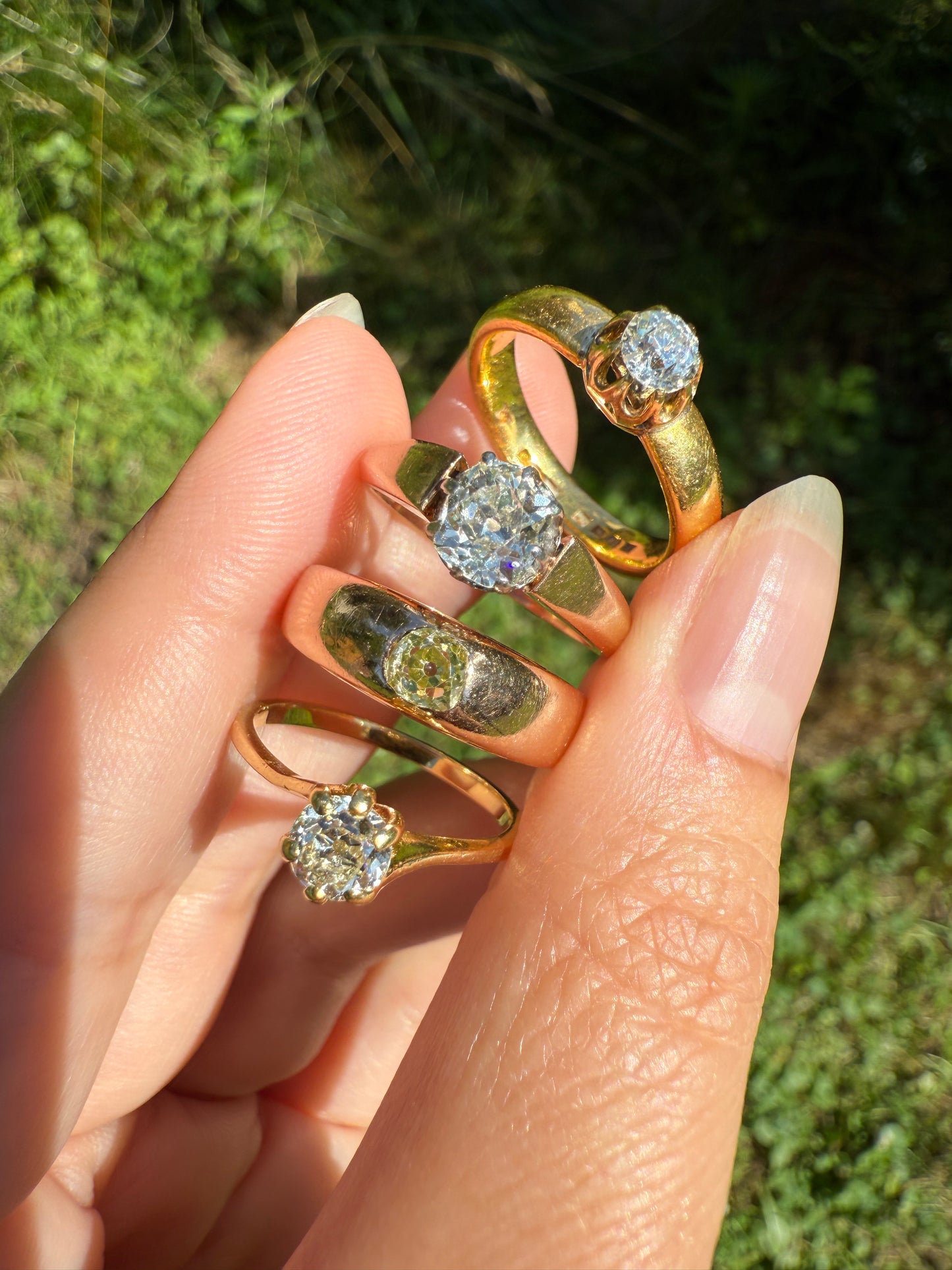 Antique Eye Clean .3 Carat Fancy Light Greenish YELLOW Old Mine Cut DIAMOND Solitaire Gypsy Ring 18k Rosy Gold Chunky Band Gift Stacker Unisex OMC