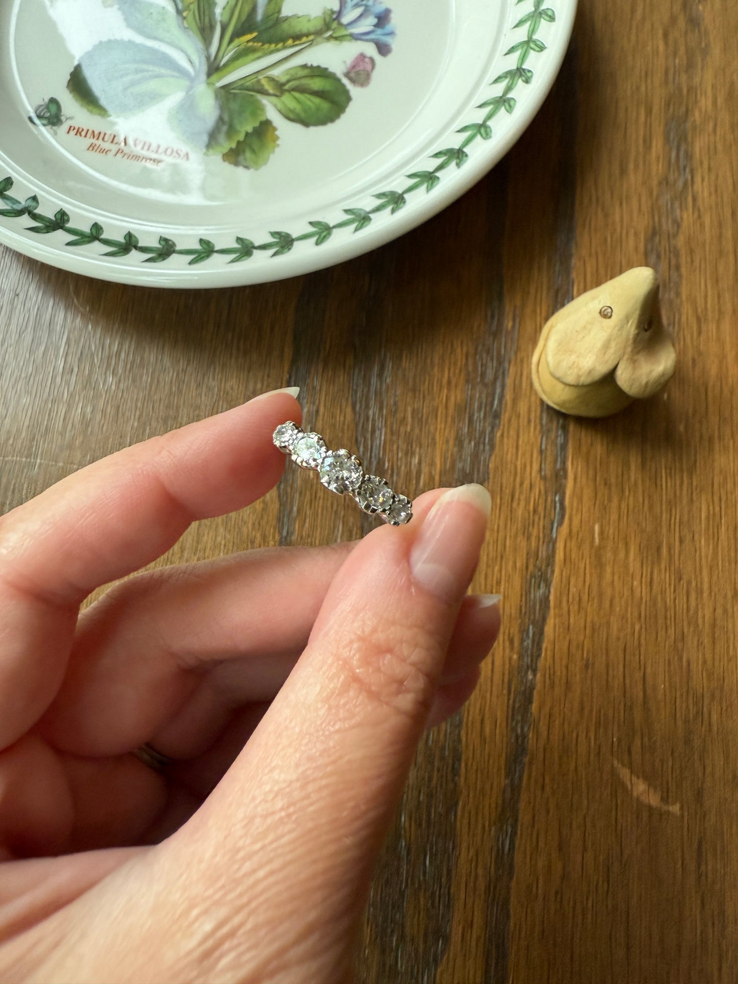 FIVE STONE Antique 1.3 Carat Transitional & Old Mine Cut DIAMOND Ring Stackable Band 18k Gold Platinum Art Deco