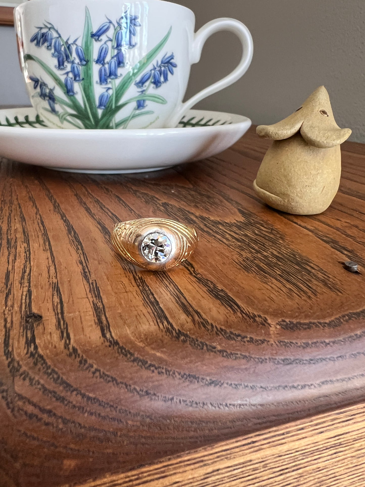 HEAVY 1.2 Carat Transitional Cut DIAMOND French Vintage 12g 18k Gold Forget Me Not Floral Gypsy Band Ring Chunky Unisex