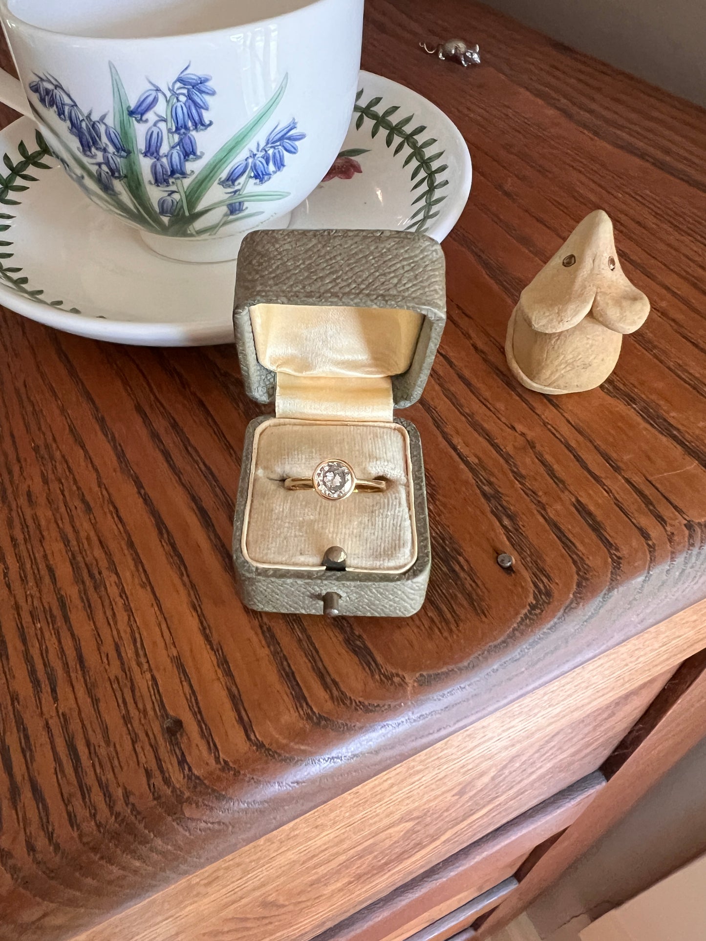 Art Deco .95 Carat Transitional Cut DIAMOND Bezel Set Ring Stacker Band French 18k Gold Solitaire