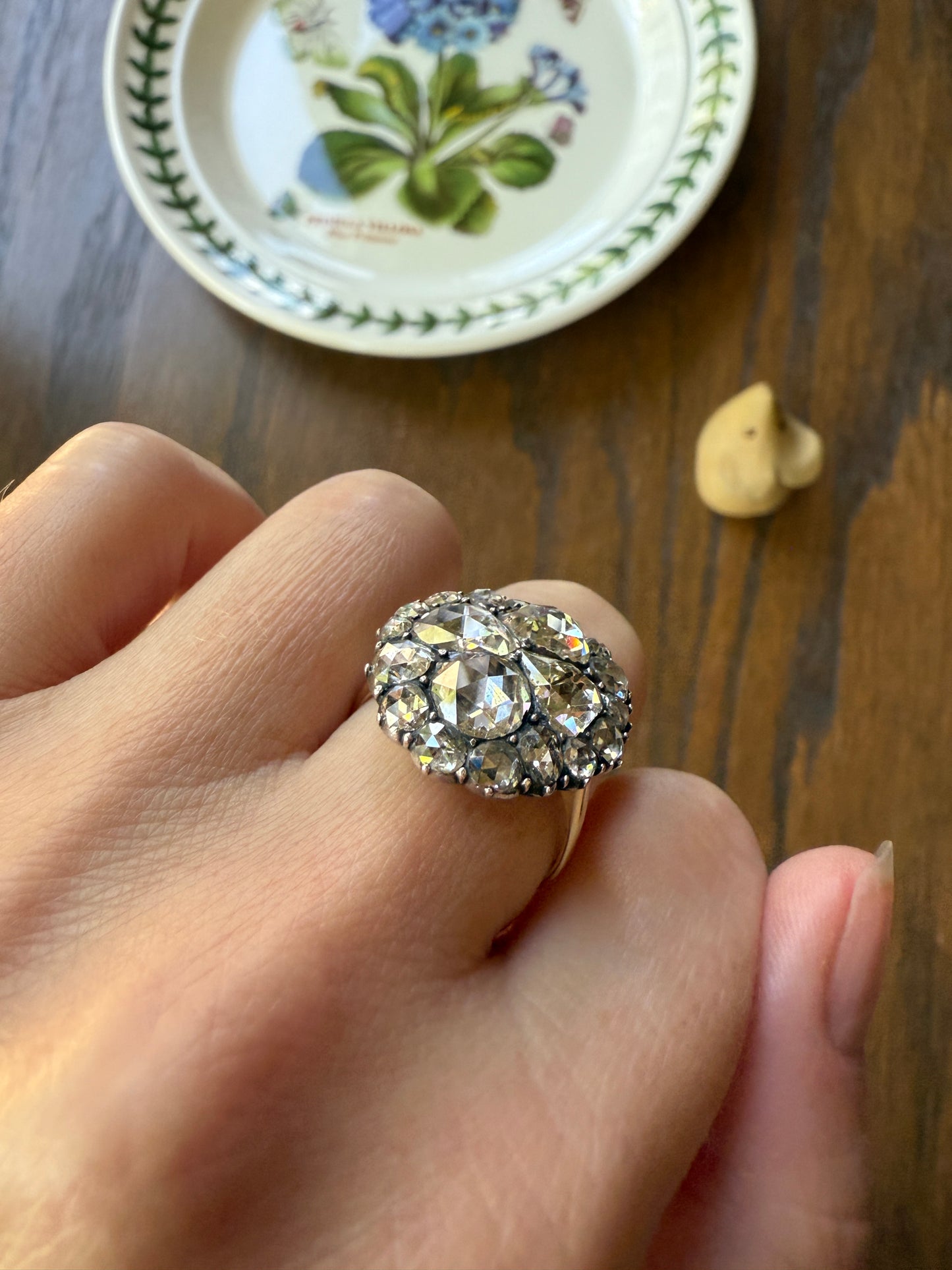 Stunning Antique 6 Carat Scale Dutch Rose Cut DIAMOND 14k Gold Silver Cluster Chunky Pear Stacker Rare Bauble
