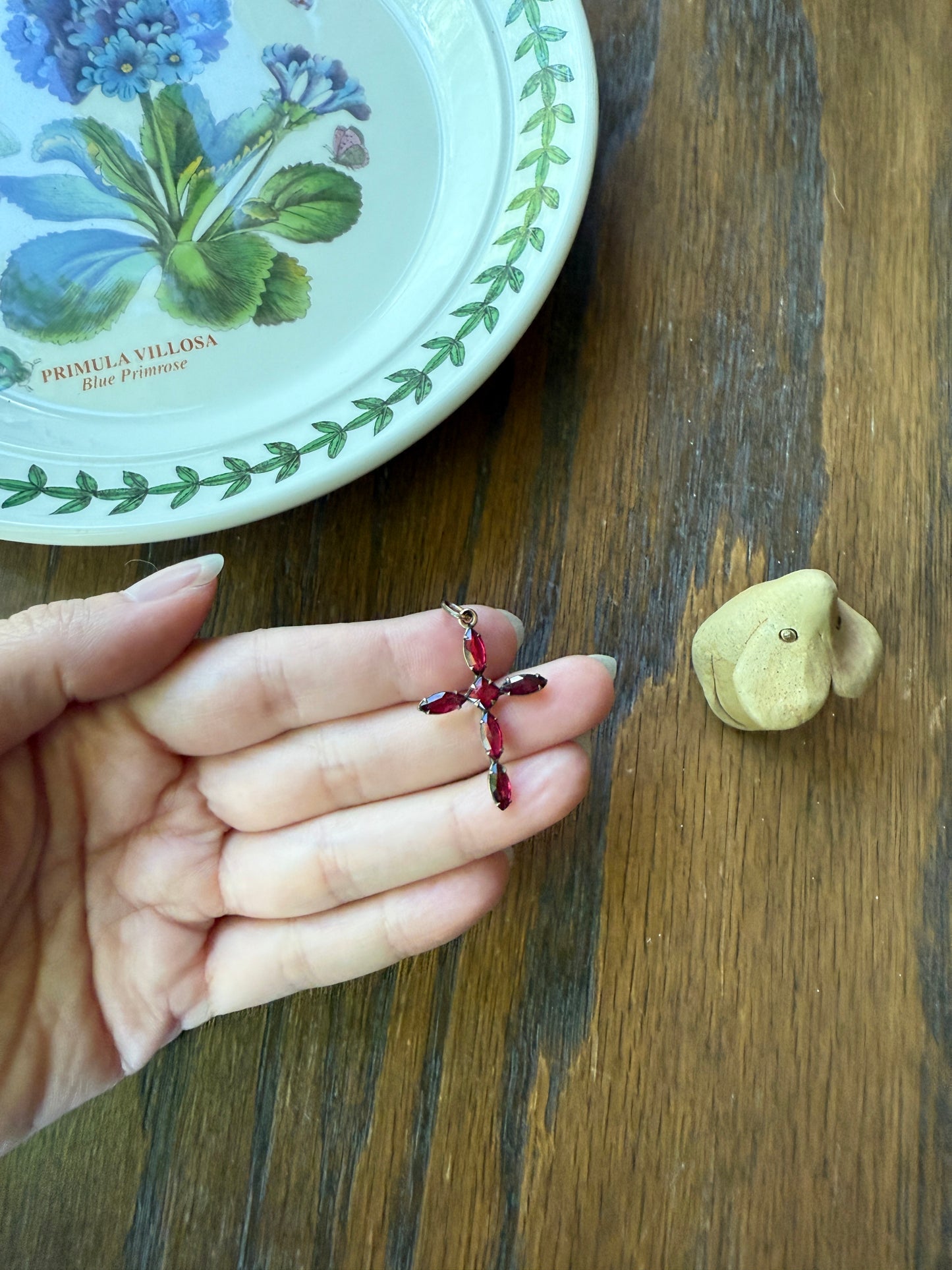 CROSS Figural Pendant French Antique Gold Fill Vibrant Pink Fuchsia Paste Rhinestone Faux Perpignan Garnet Marquise