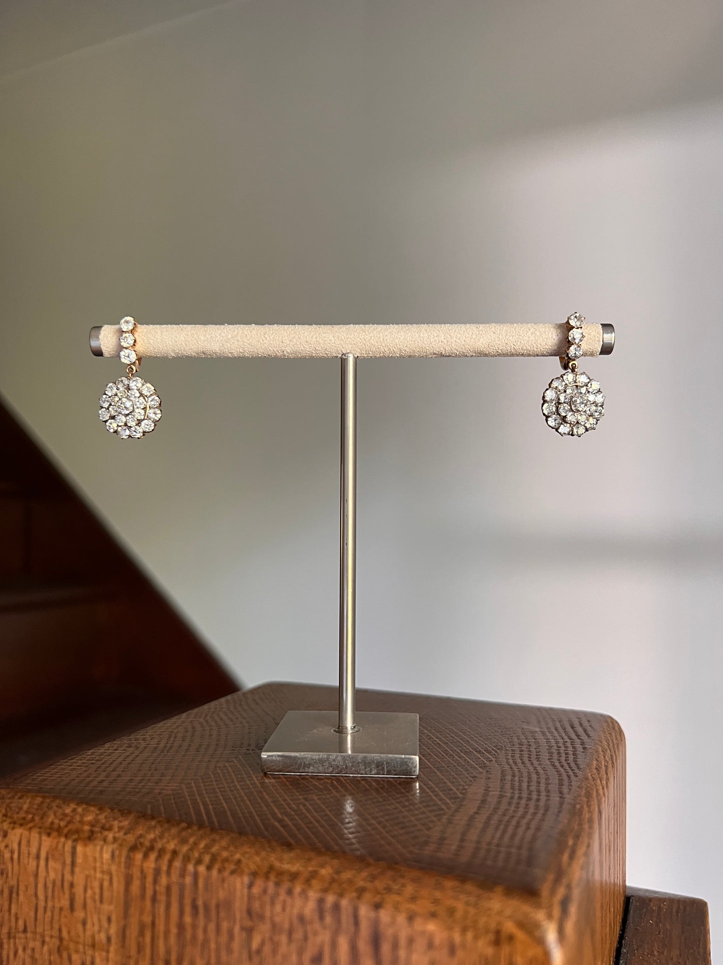 XL Antique 4 1/3 Carat Old Mine DIAMOND Cluster Dangle Earrings 18k Gold ViCTORIAN Bullseye Halo Drops