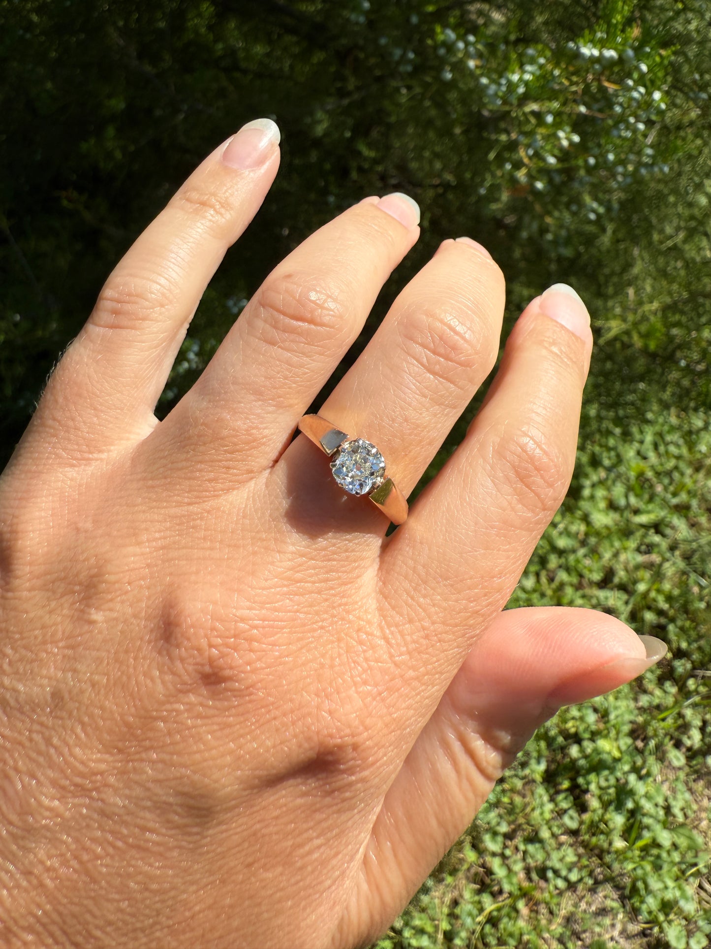 Classic Antique .75 Carat Eye Clean Old Mine Cut Diamond 18k Rosy Gold French Victorian Engagement Ring Solitaire Band Stacker