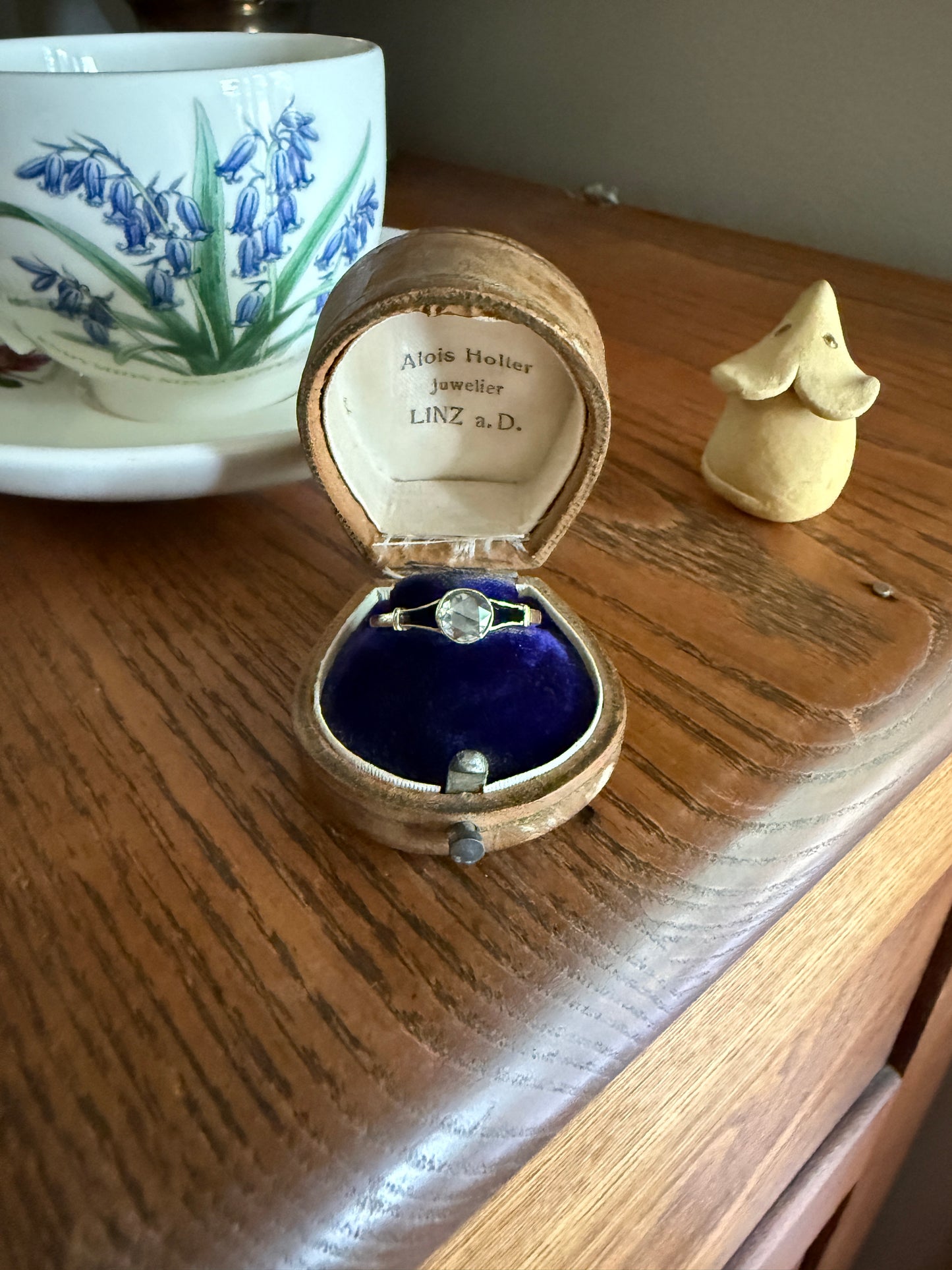 Antique 6.2mm Rose Cut DIAMOND Solitaire 14k Gold Ring Bezel Set Stacker Open Work Shoulders 1 Carat Face Up